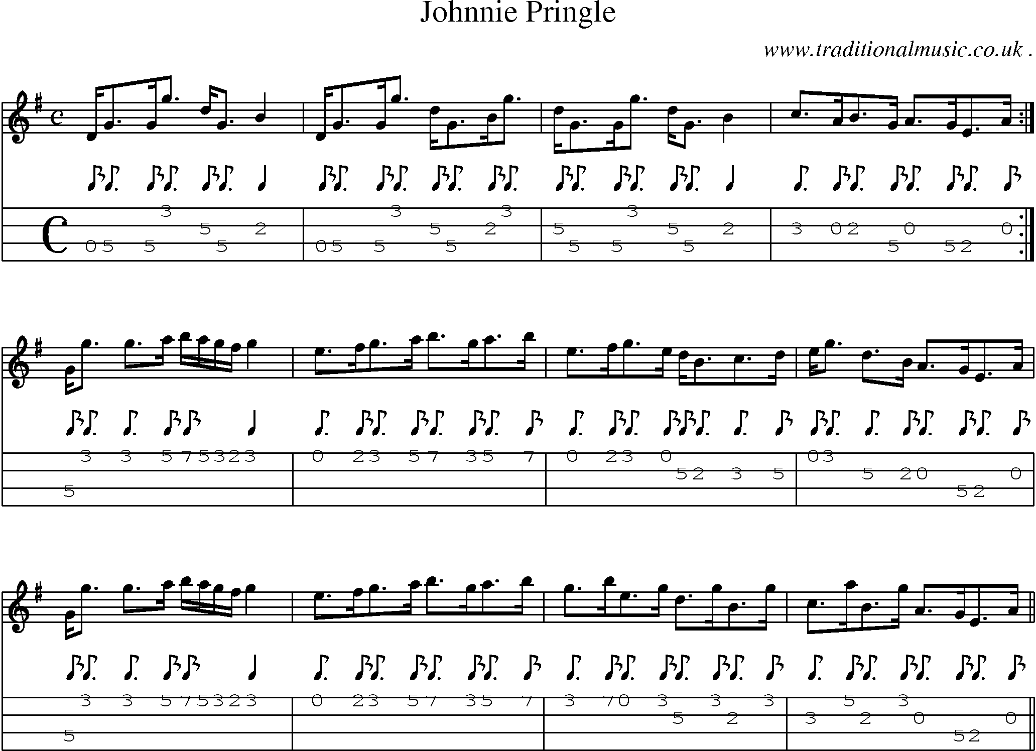 Sheet-music  score, Chords and Mandolin Tabs for Johnnie Pringle