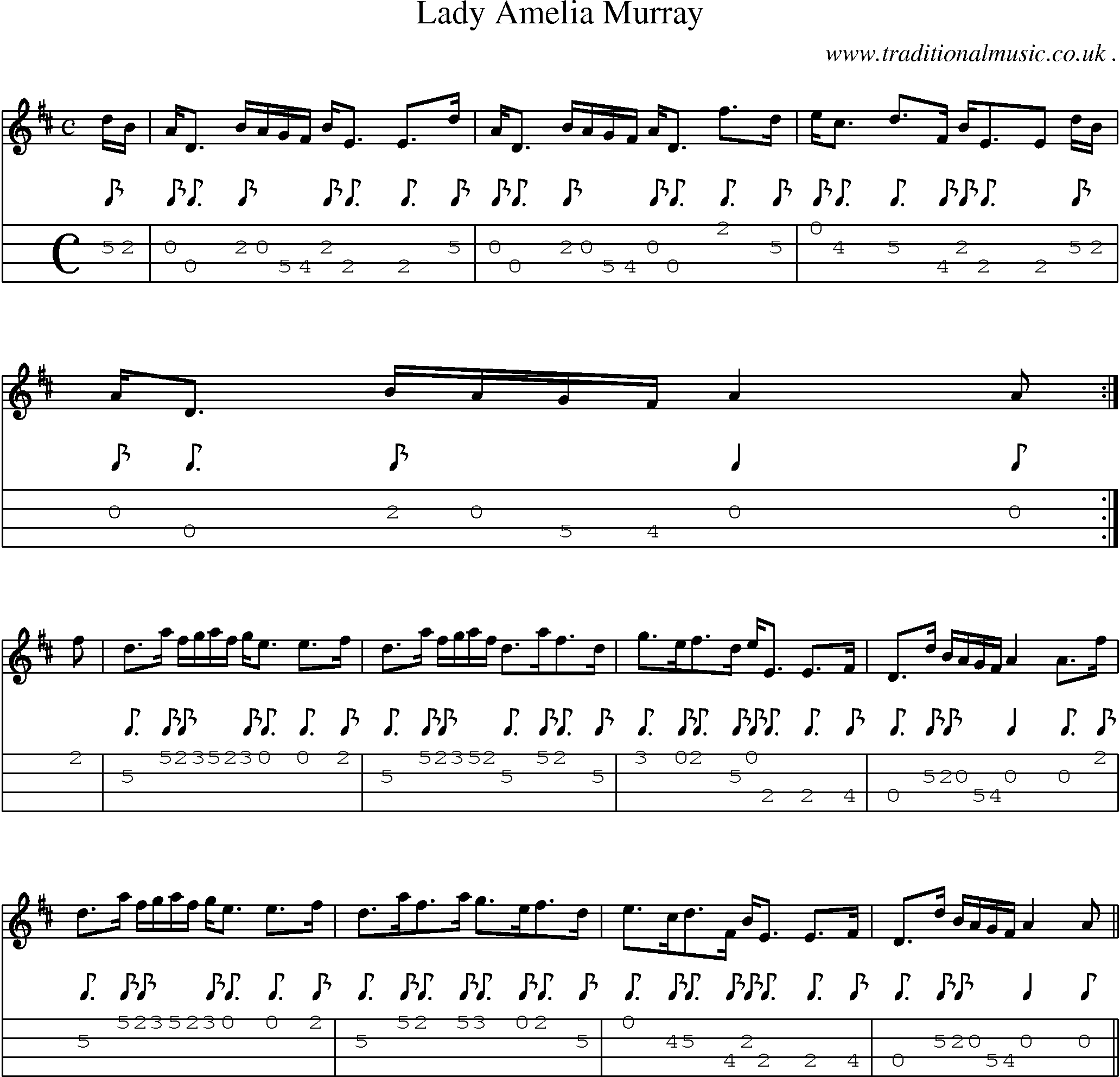 Sheet-music  score, Chords and Mandolin Tabs for Lady Amelia Murray