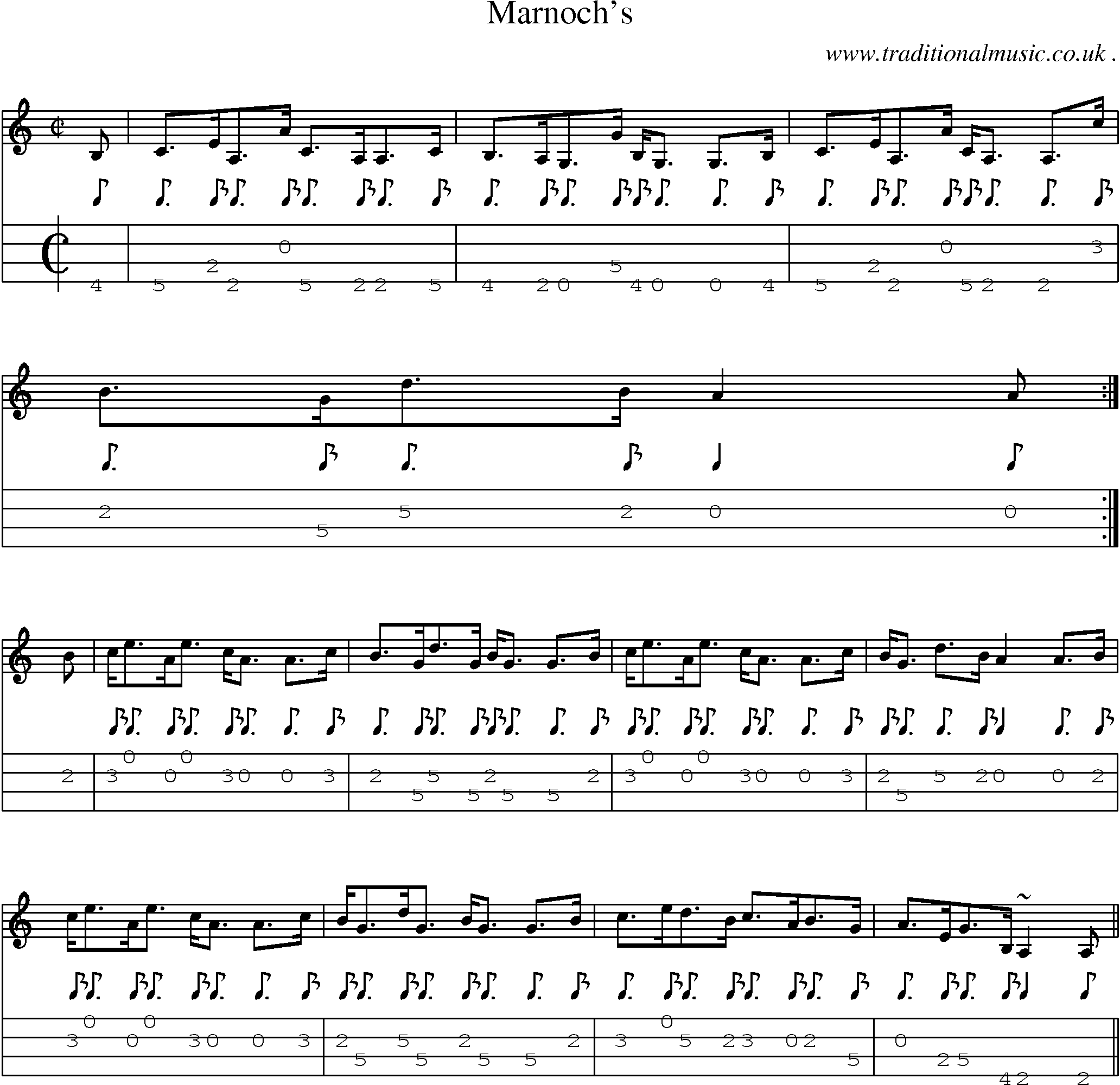 Sheet-music  score, Chords and Mandolin Tabs for Marnochs