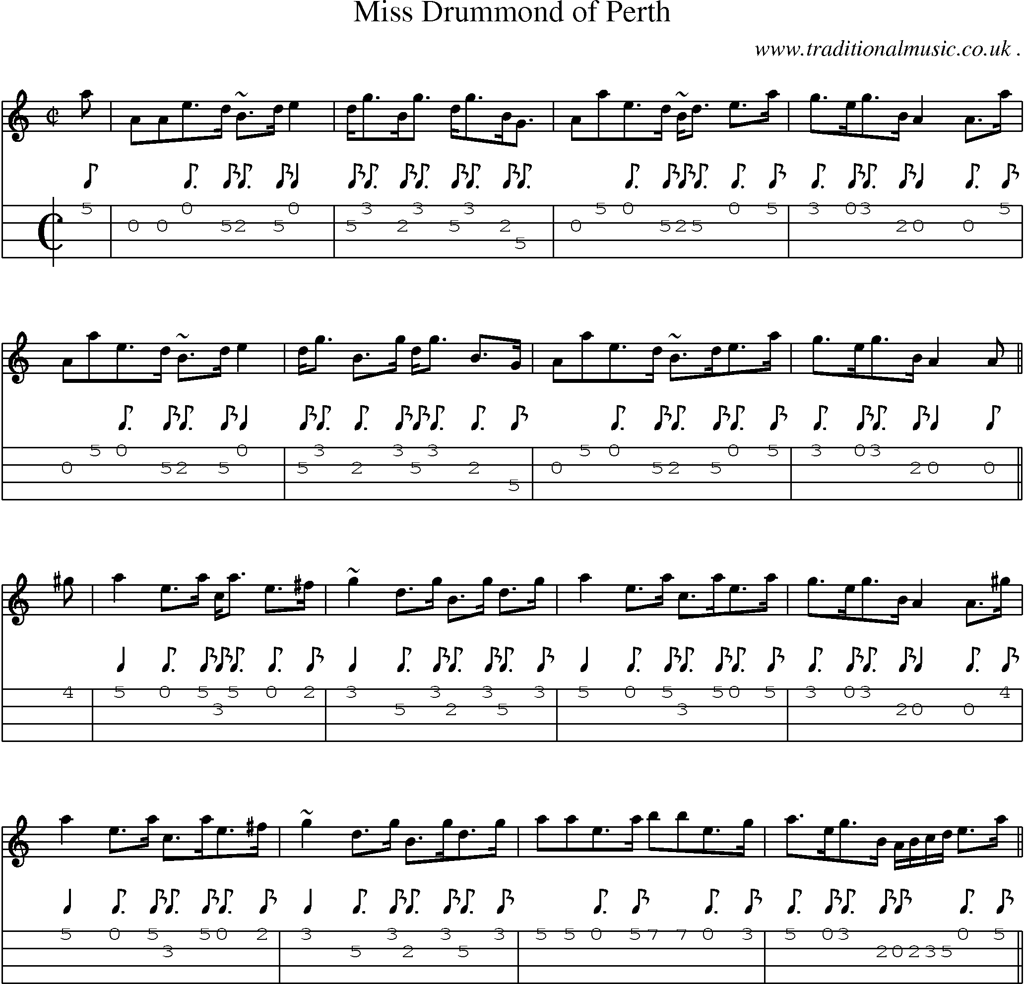 Sheet-music  score, Chords and Mandolin Tabs for Miss Drummond Of Perth