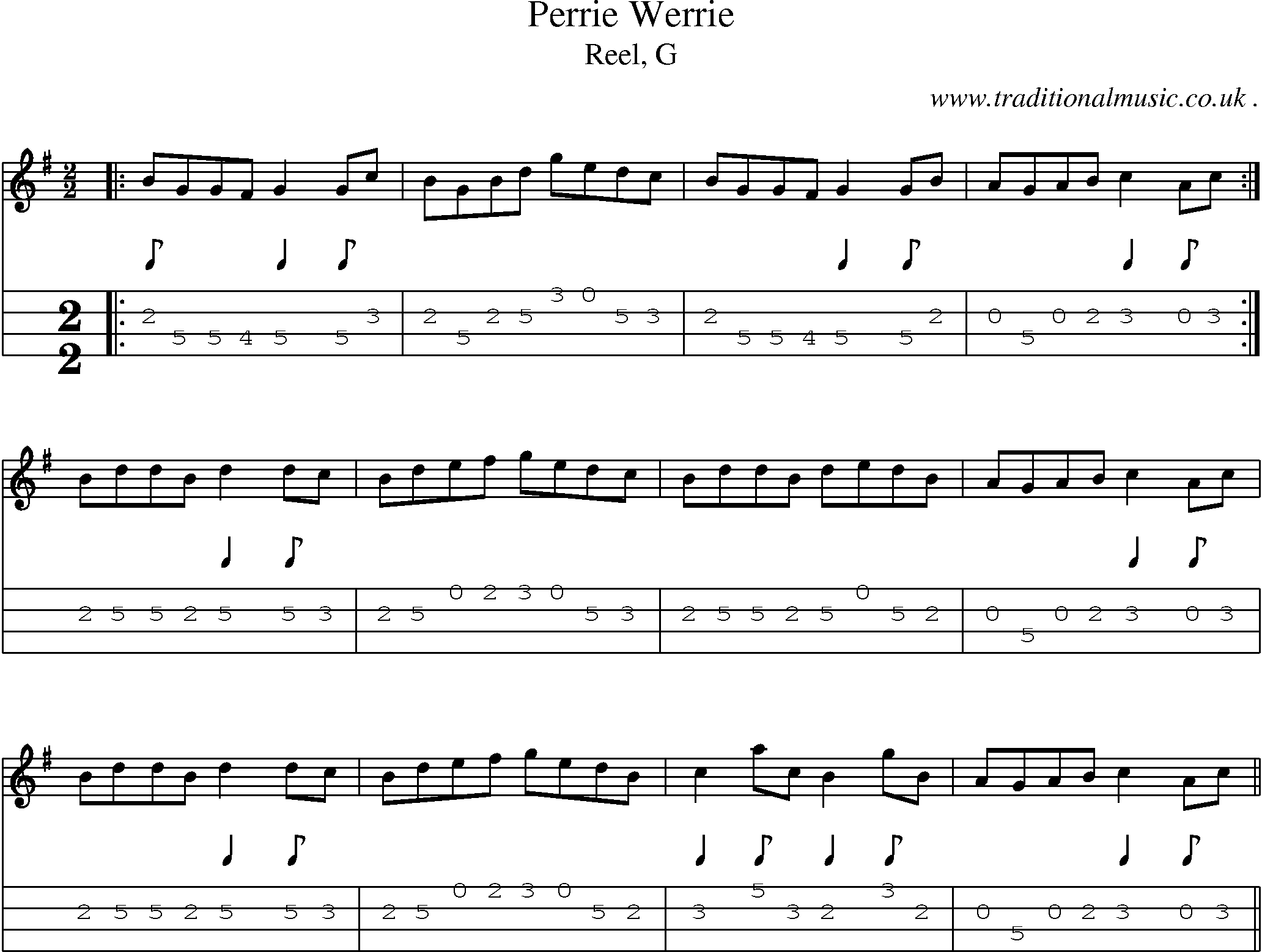 Sheet-music  score, Chords and Mandolin Tabs for Perrie Werrie