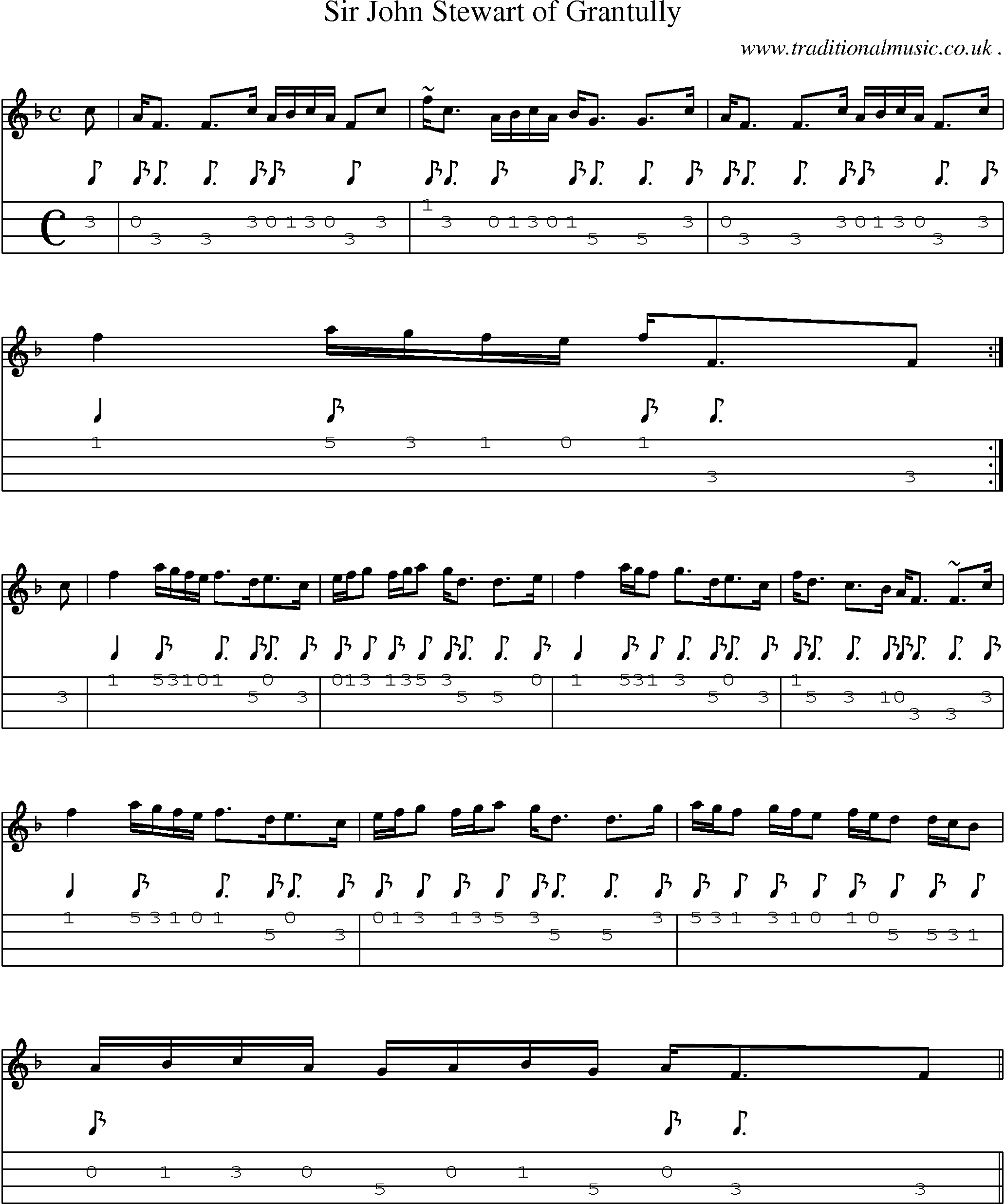 Sheet-music  score, Chords and Mandolin Tabs for Sir John Stewart Of Grantully
