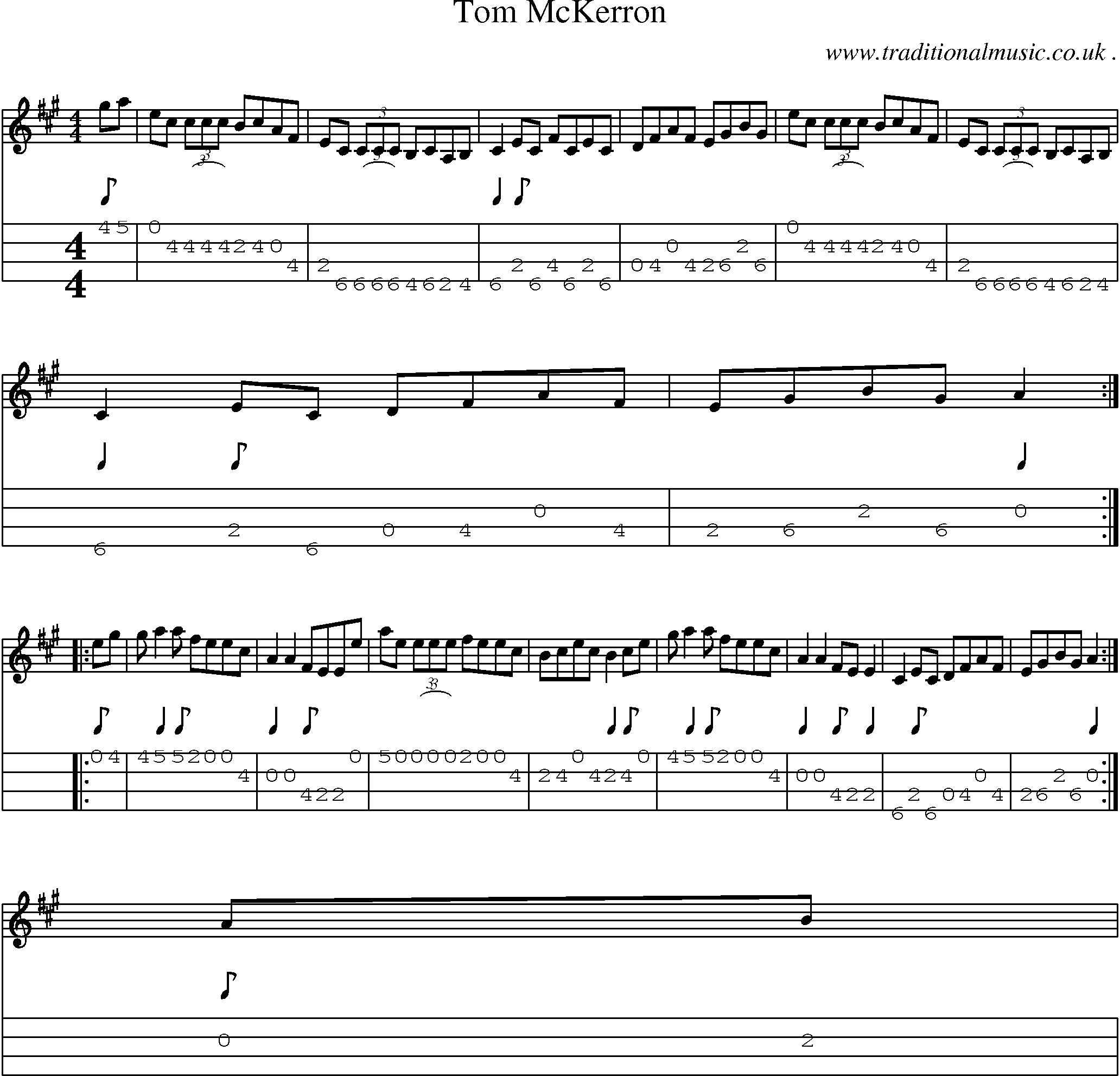 Sheet-music  score, Chords and Mandolin Tabs for Tom Mckerron