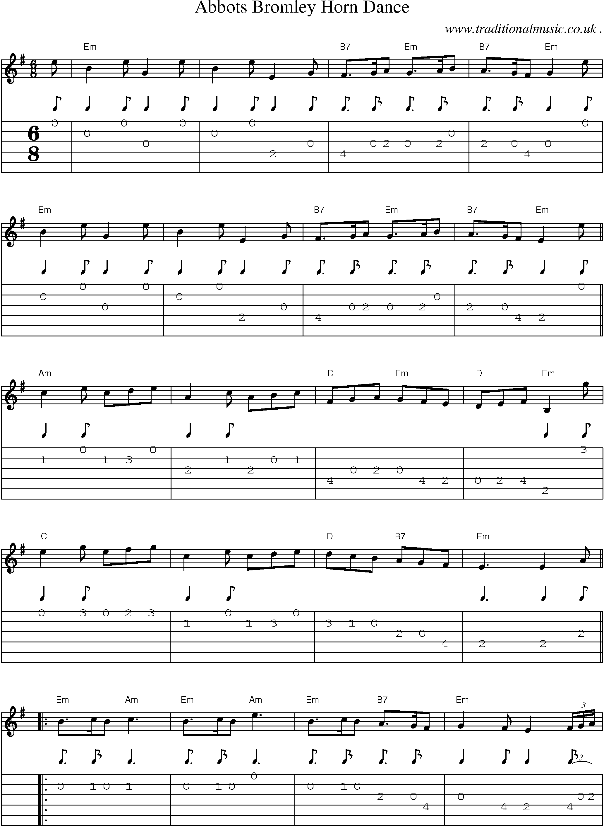 Music Score and Guitar Tabs for Abbots Bromley Horn Dance