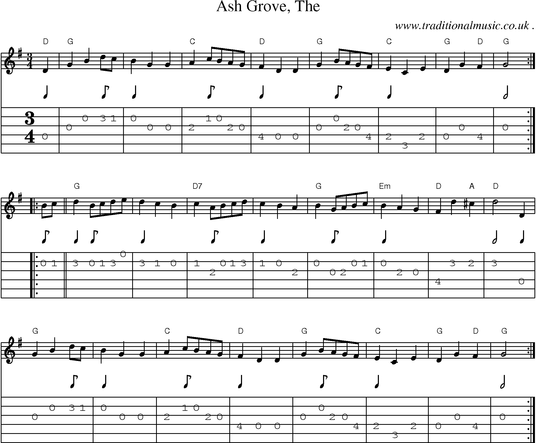 Music Score and Guitar Tabs for Ash Grove The