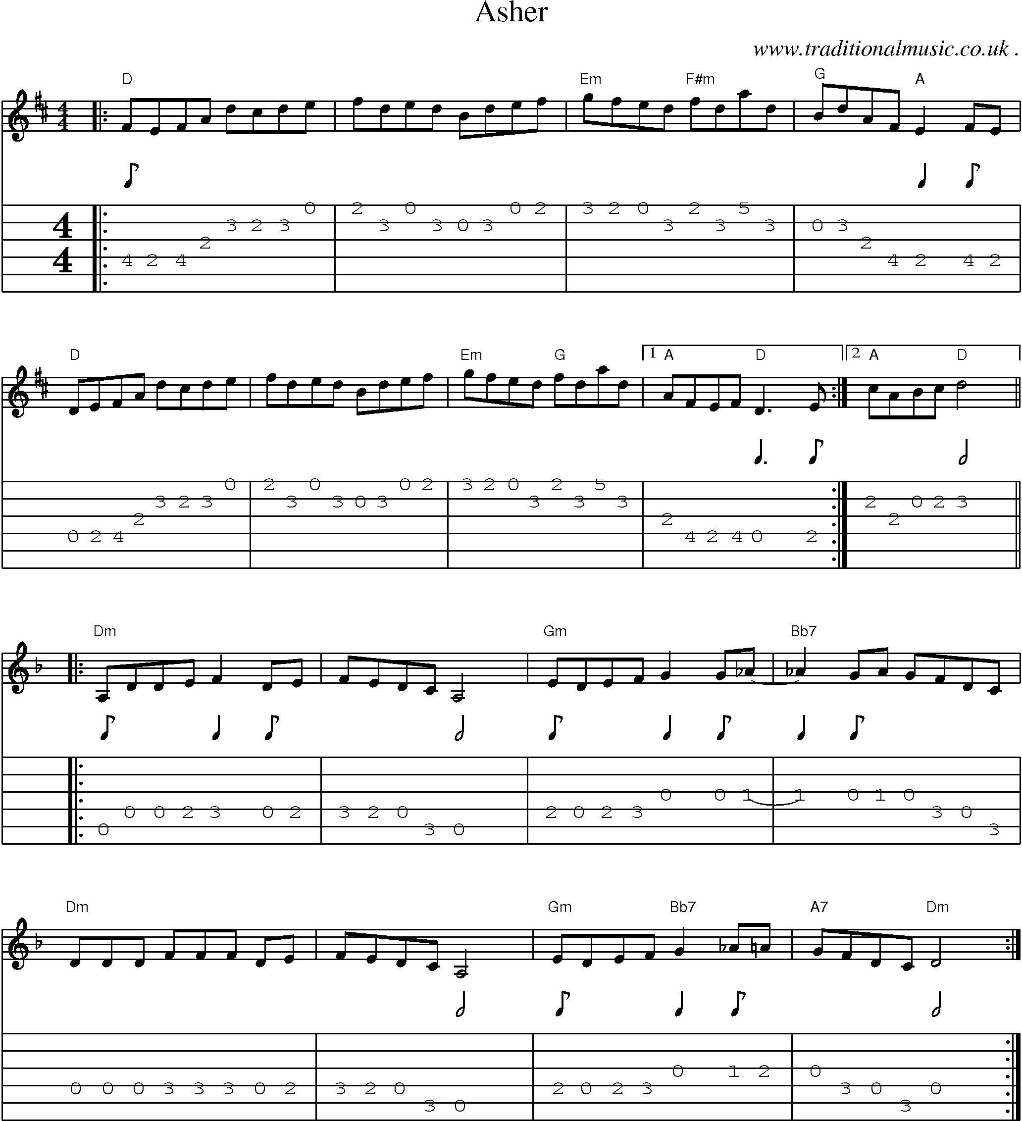 Music Score and Guitar Tabs for Asher