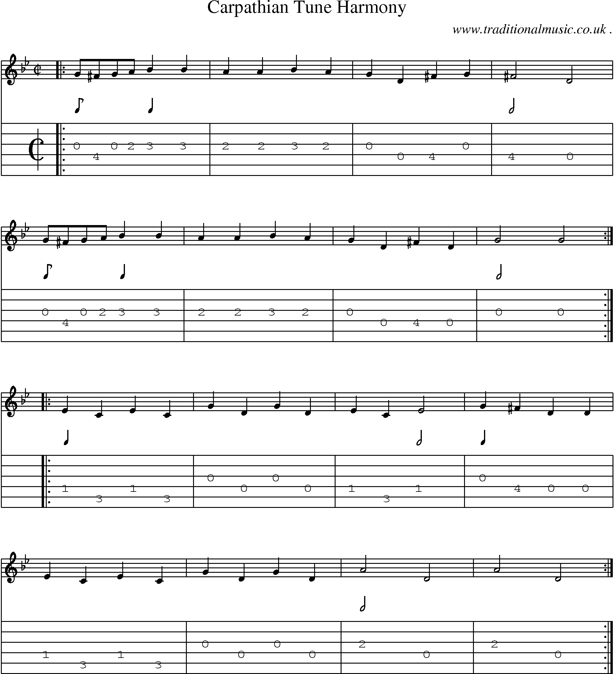 Music Score and Guitar Tabs for Carpathian Tune Harmony