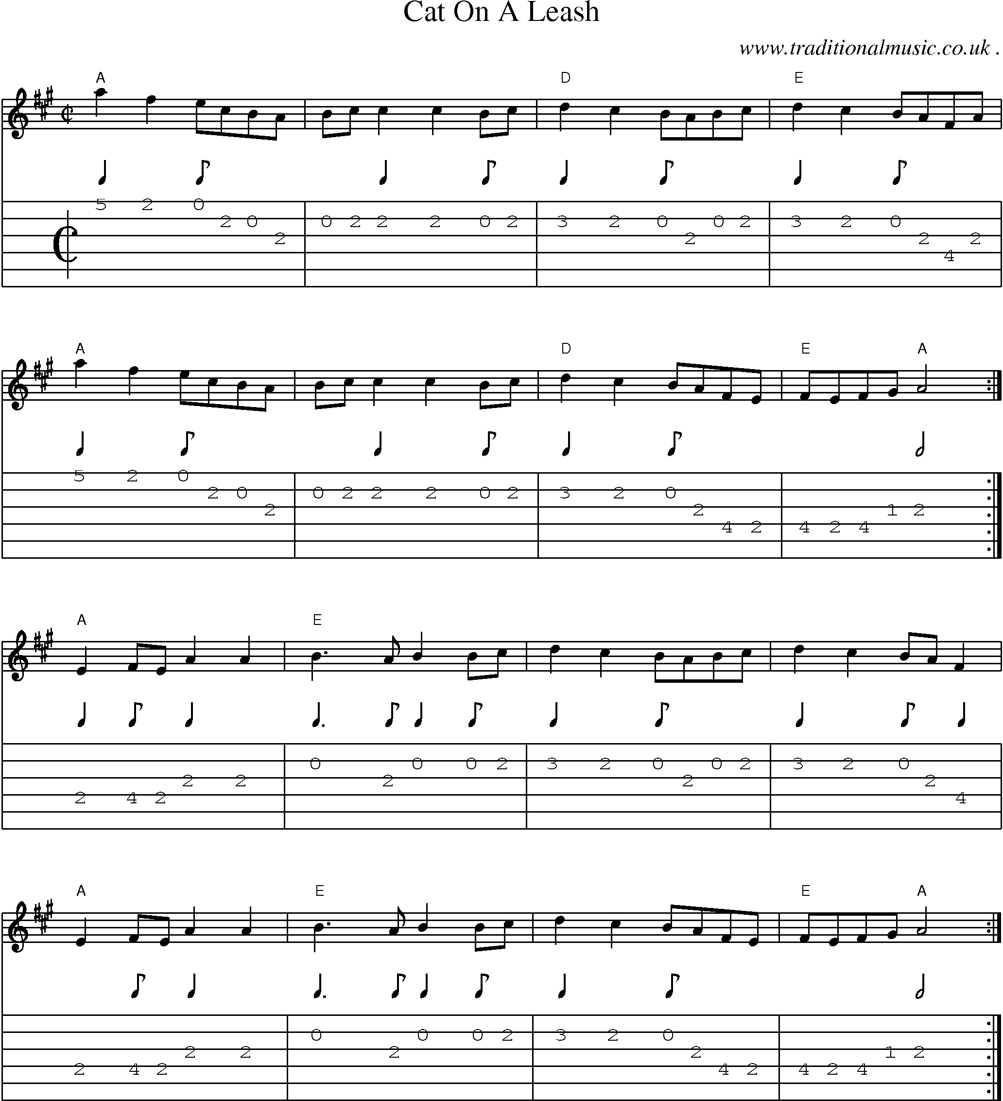 Music Score and Guitar Tabs for Cat On A Leash
