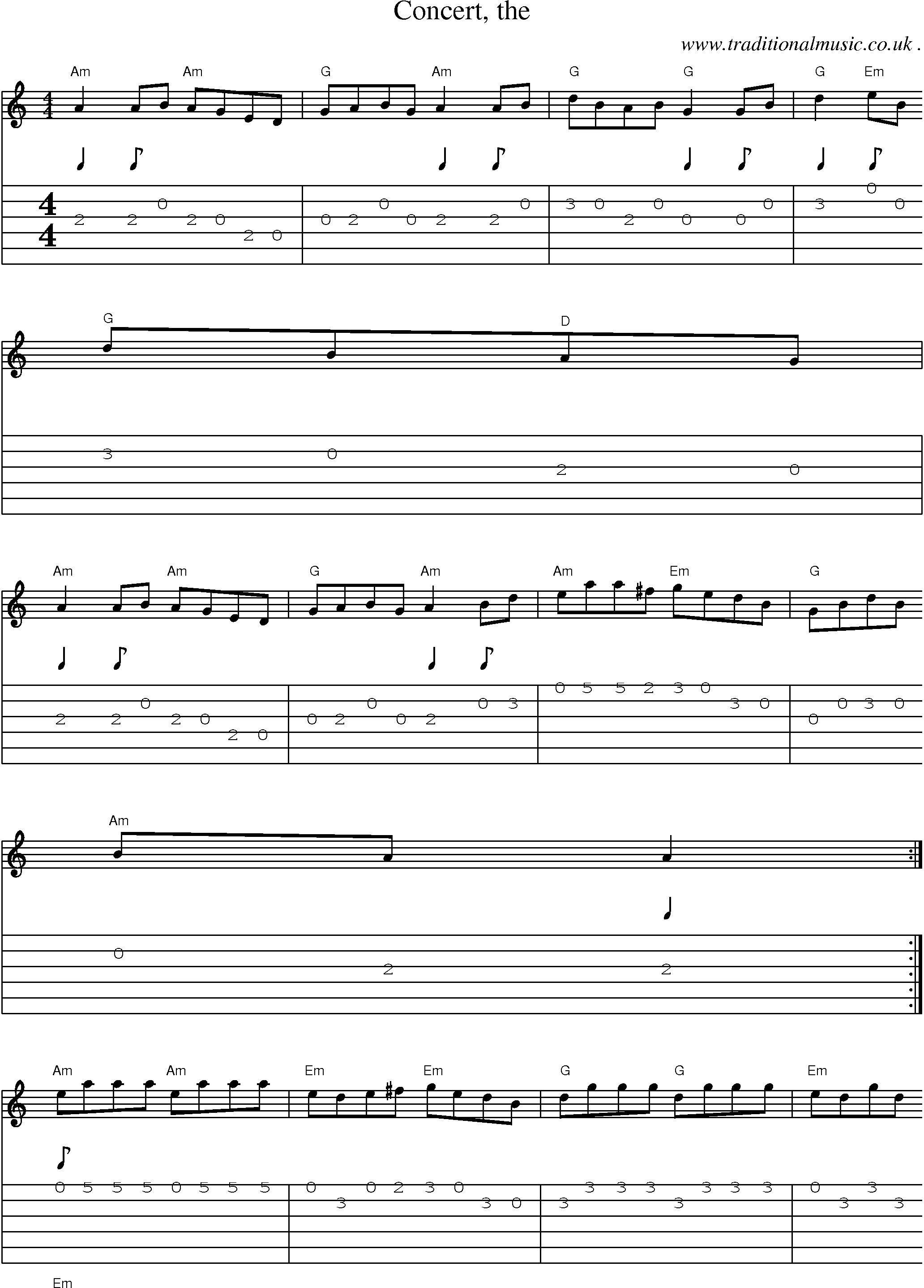 Music Score and Guitar Tabs for Concert The