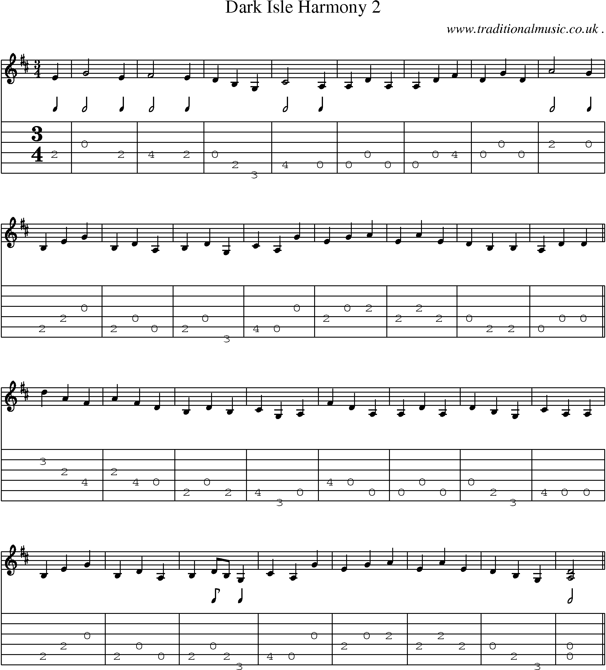 Music Score and Guitar Tabs for Dark Isle Harmony 2
