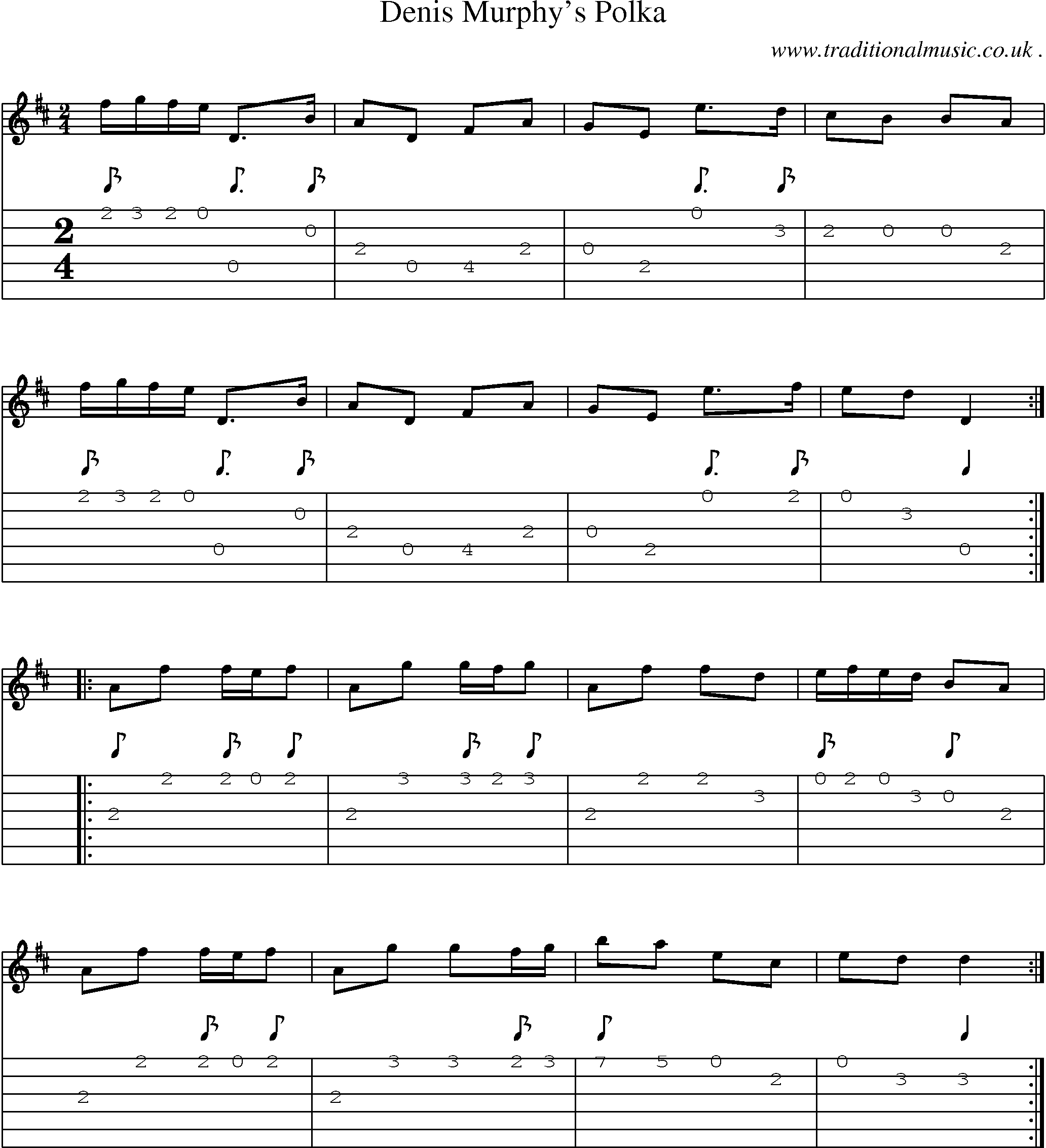 Music Score and Guitar Tabs for Denis Murphys Polka
