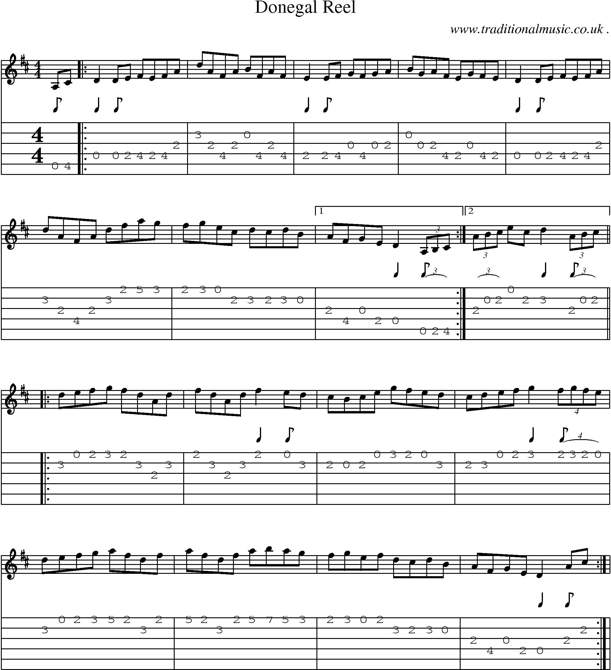 Music Score and Guitar Tabs for Donegal Reel