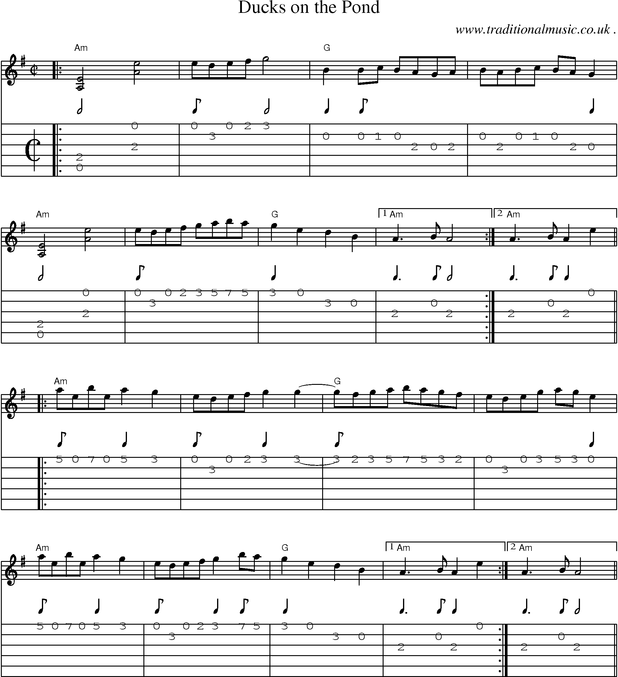 Music Score and Guitar Tabs for Ducks On The Pond