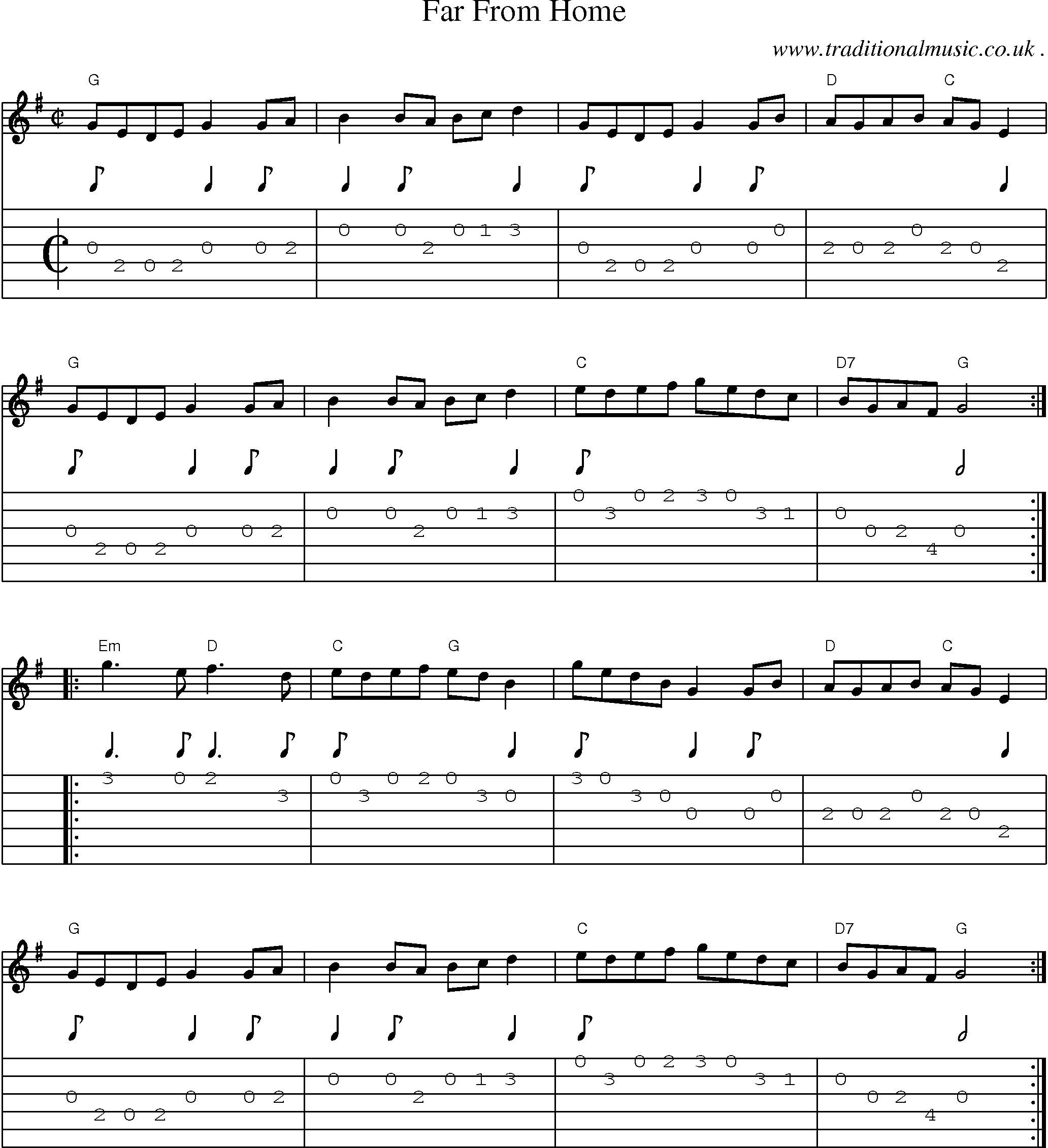 Music Score and Guitar Tabs for Far From Home