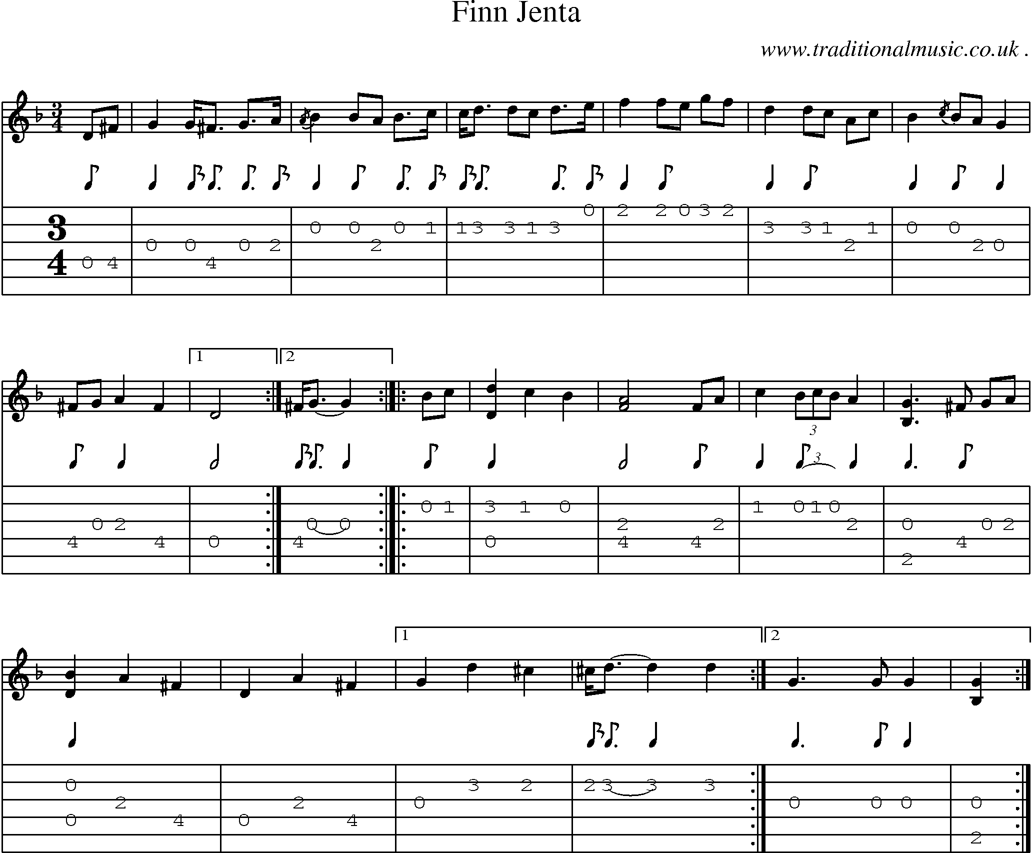Music Score and Guitar Tabs for Finn Jenta