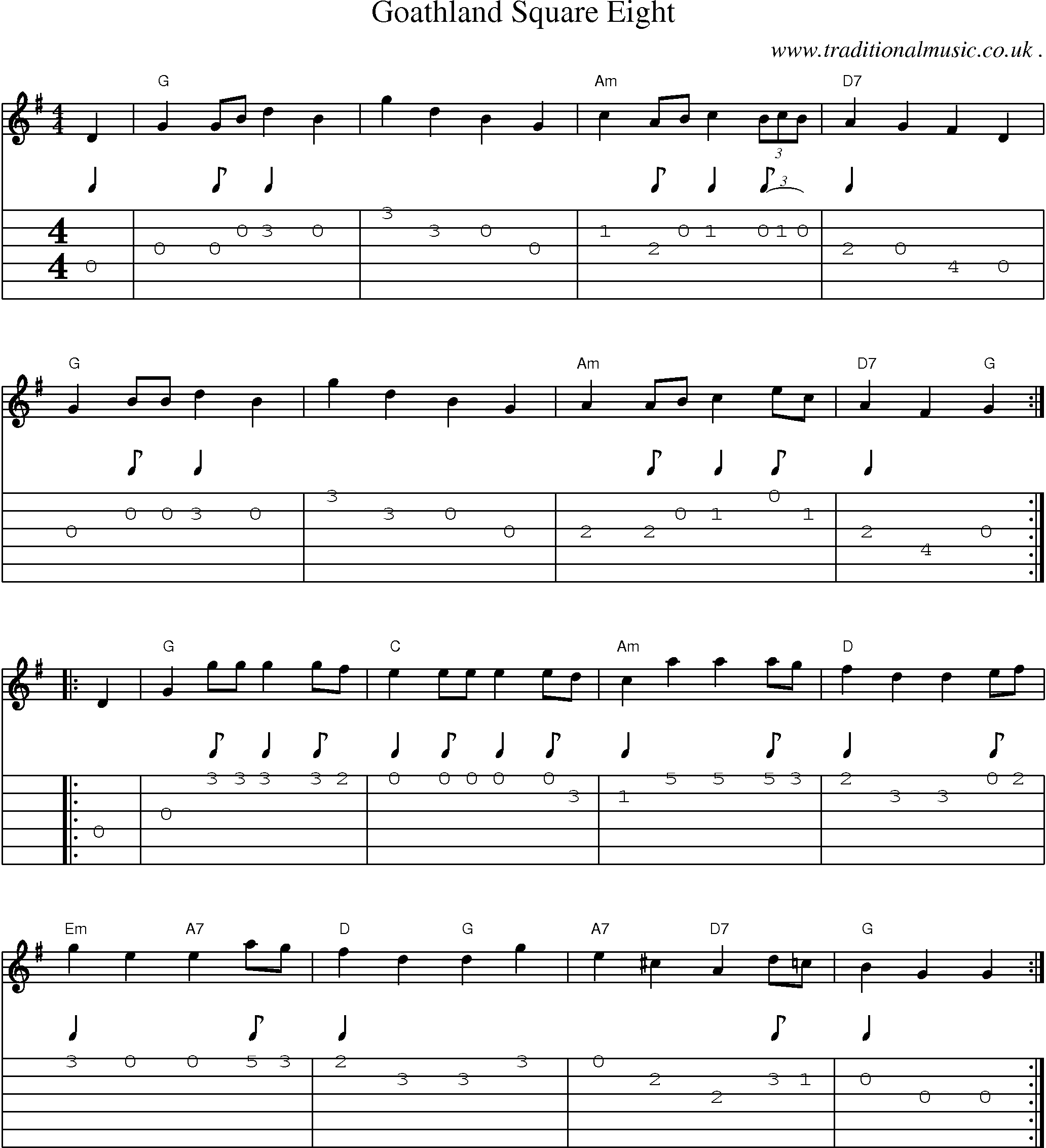 Music Score and Guitar Tabs for Goathland Square Eight