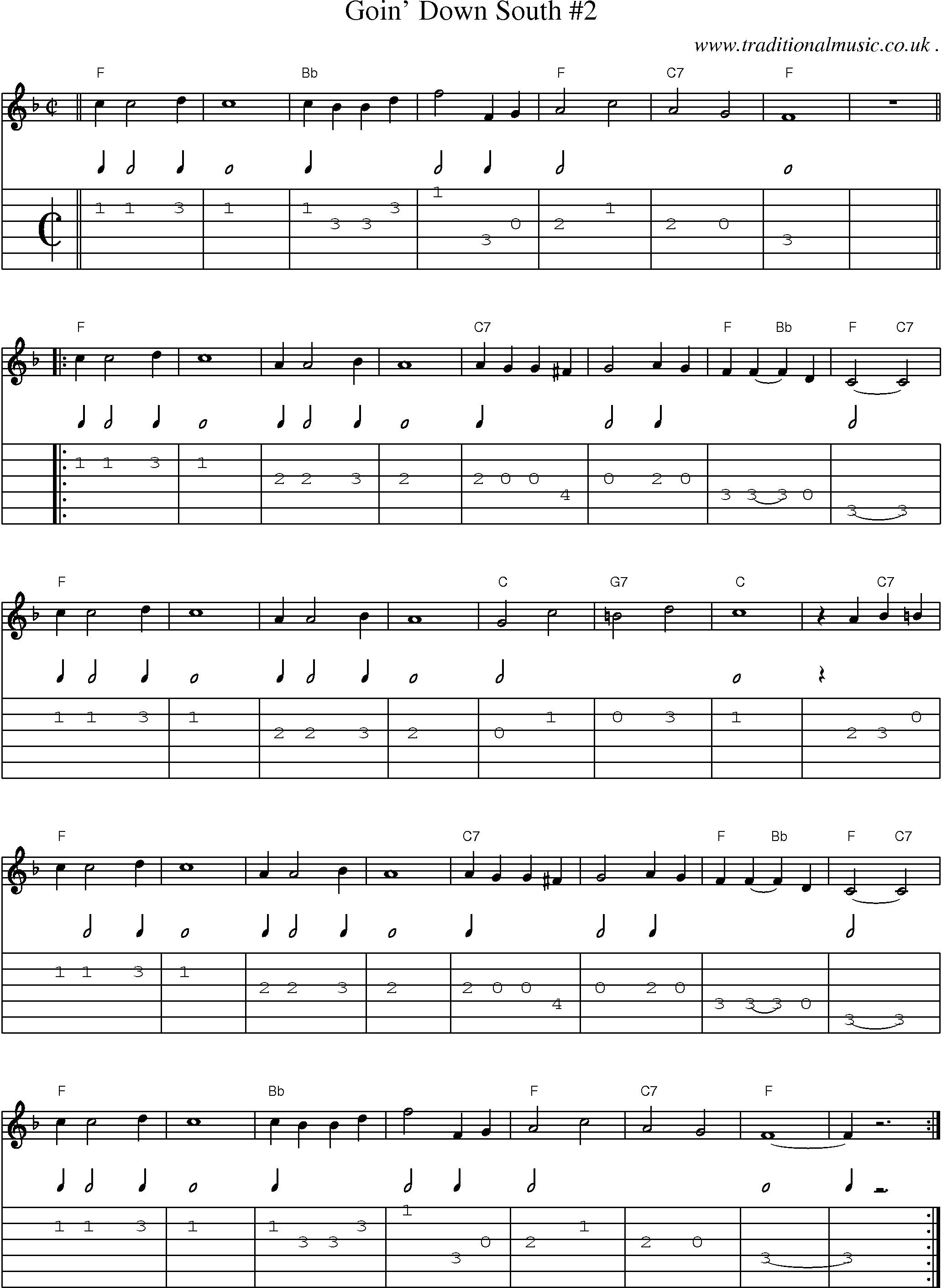 Music Score and Guitar Tabs for Goin Down South 2
