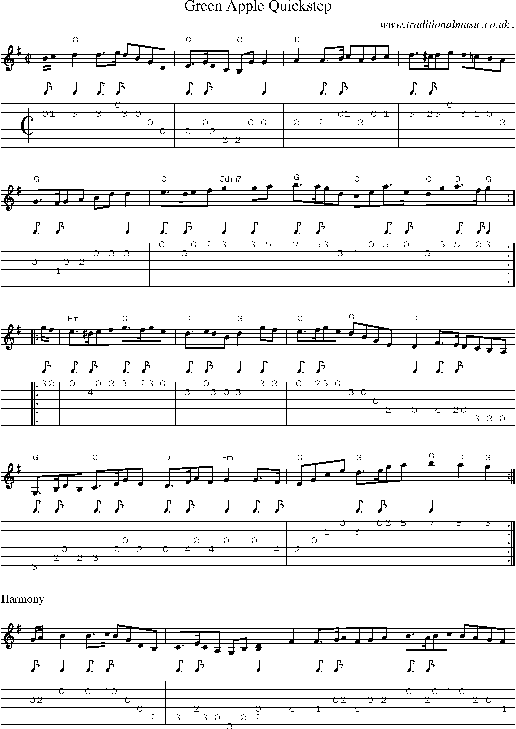 Music Score and Guitar Tabs for Green Apple Quickstep