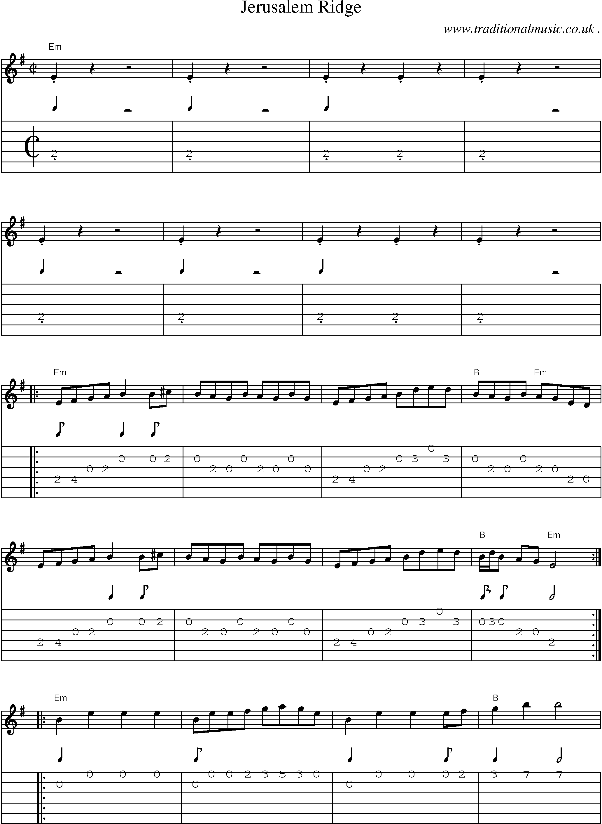 Music Score and Guitar Tabs for Jerusalem Ridge