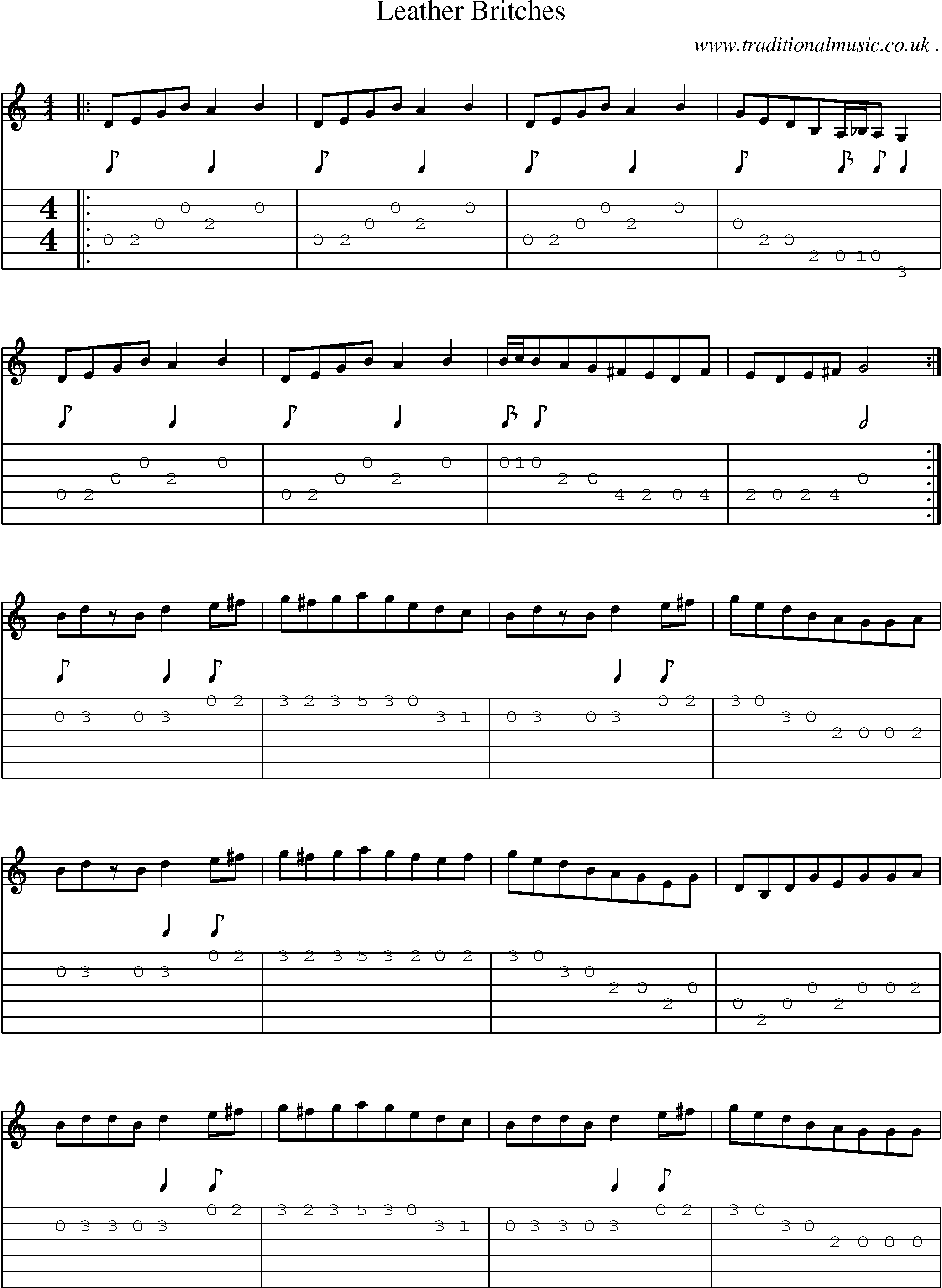 Music Score and Guitar Tabs for Leather Britches