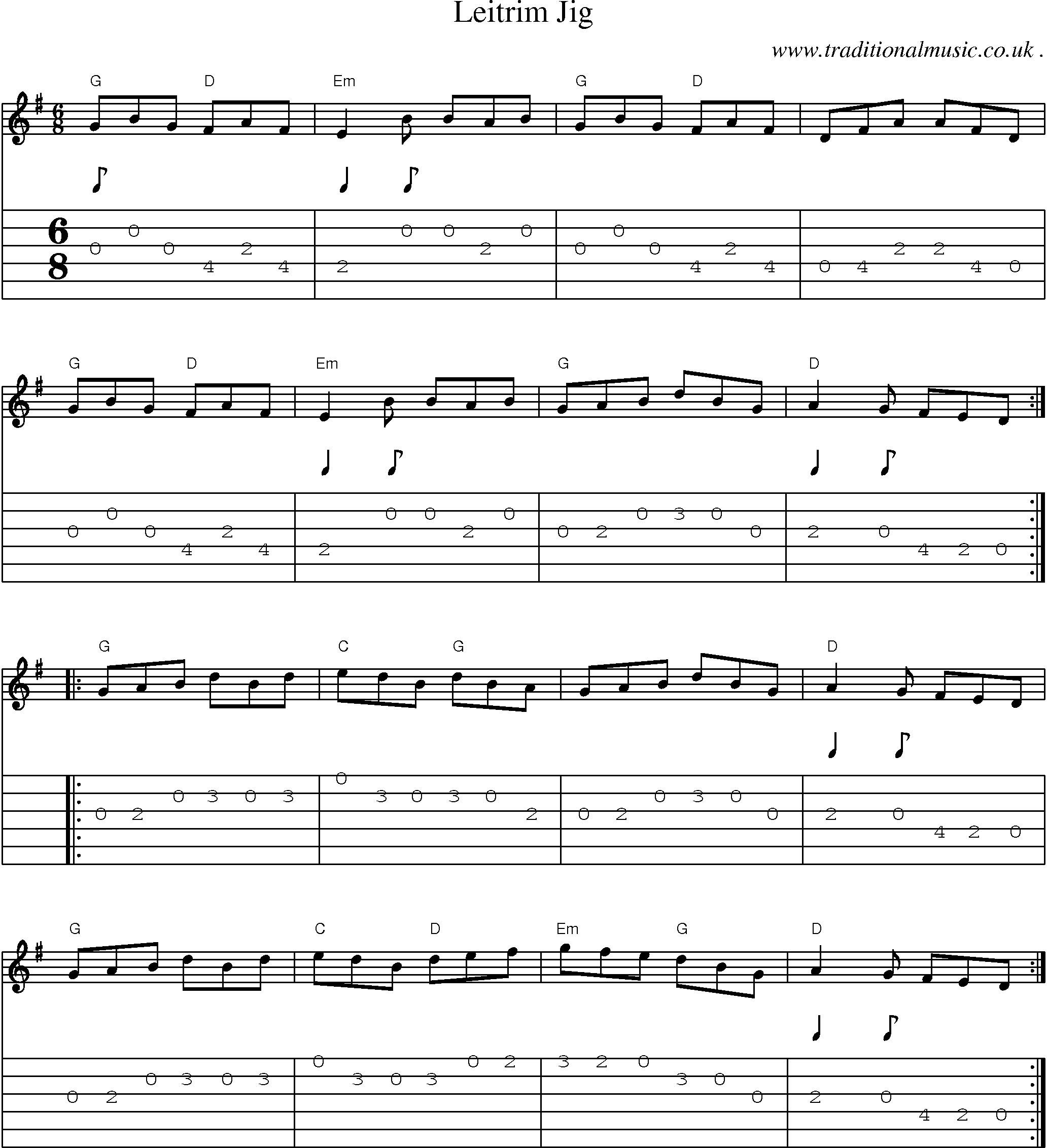 Music Score and Guitar Tabs for Leitrim Jig