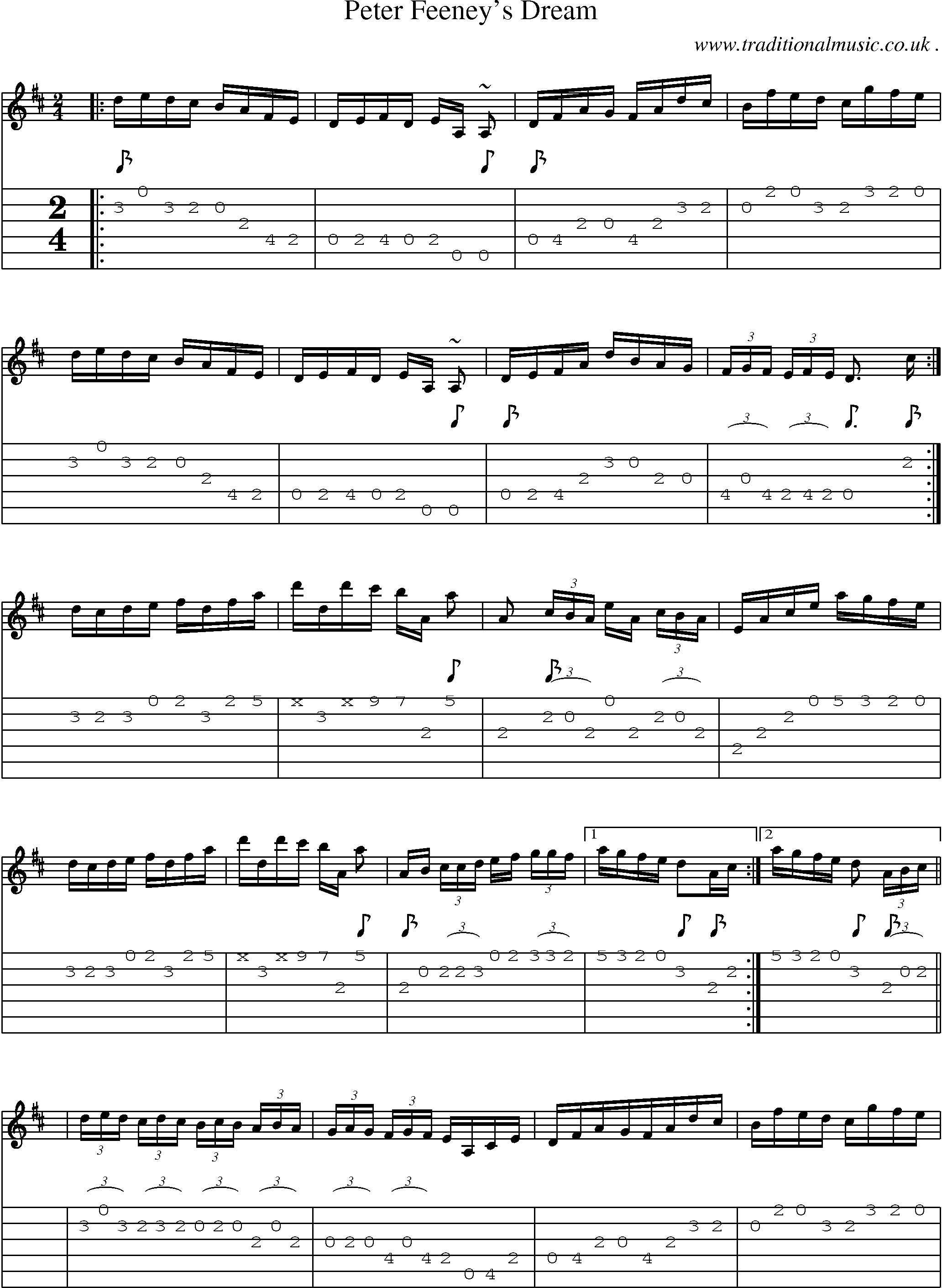 Music Score and Guitar Tabs for Peter Feeneys Dream