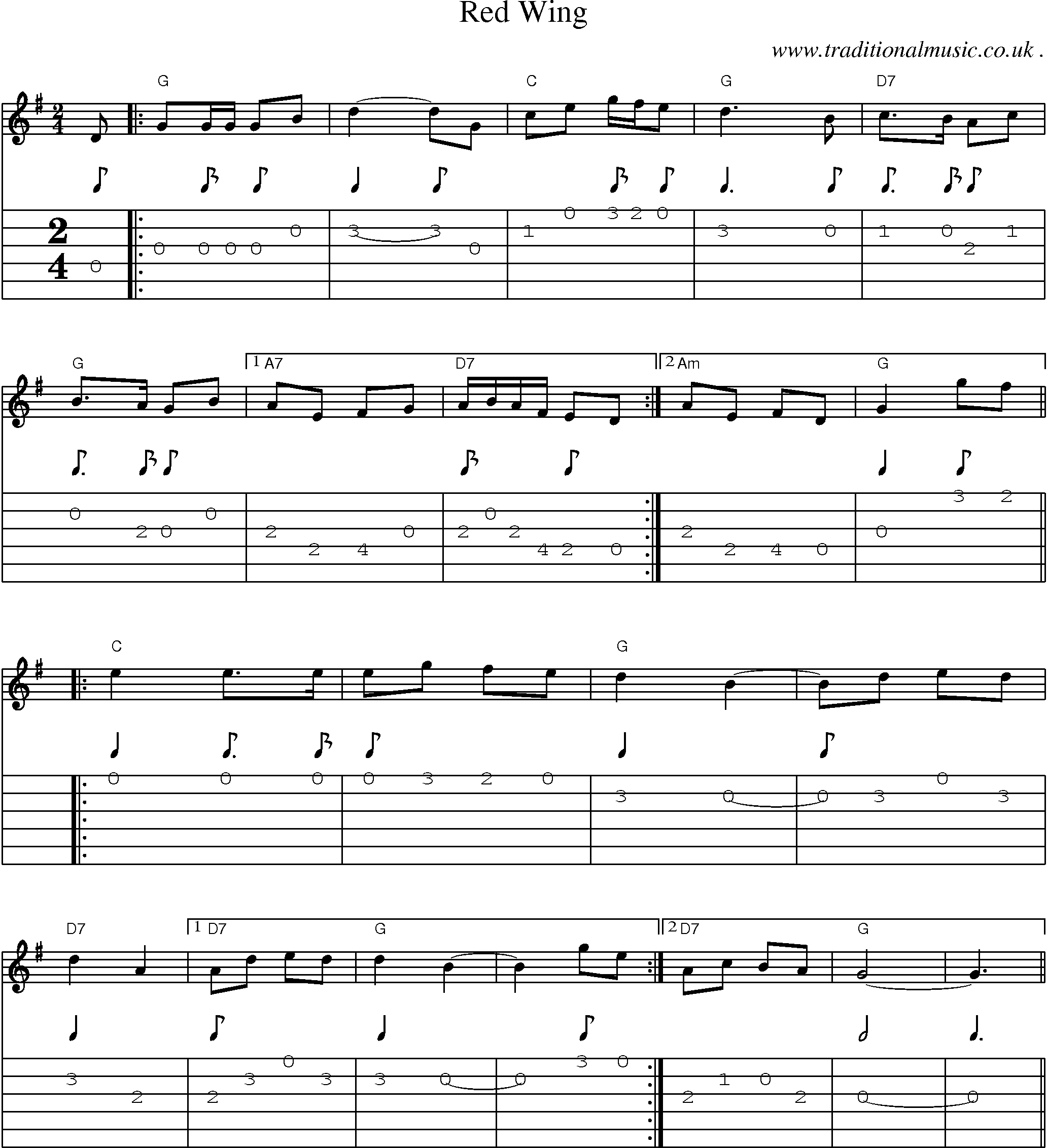 Music Score and Guitar Tabs for Red Wing