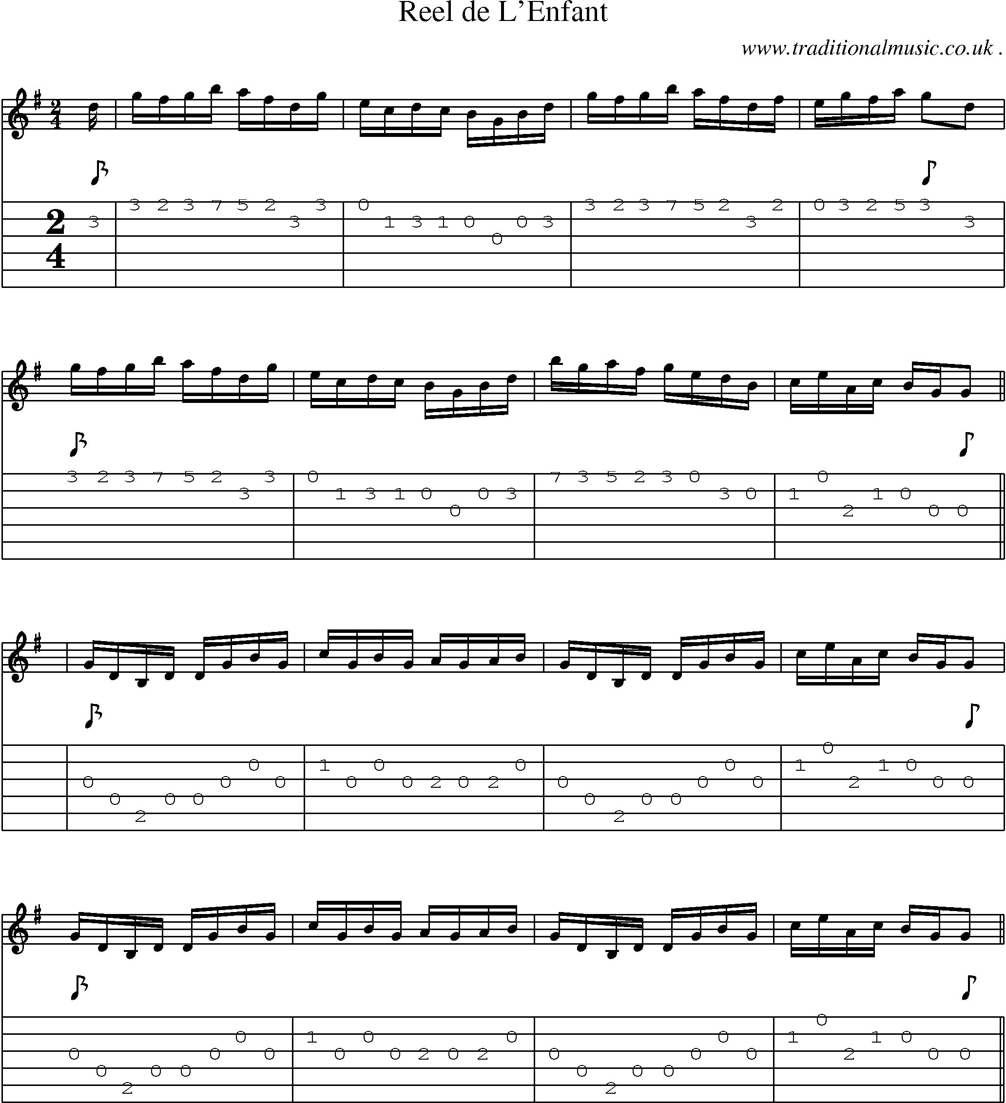 Music Score and Guitar Tabs for Reel De Lenfant