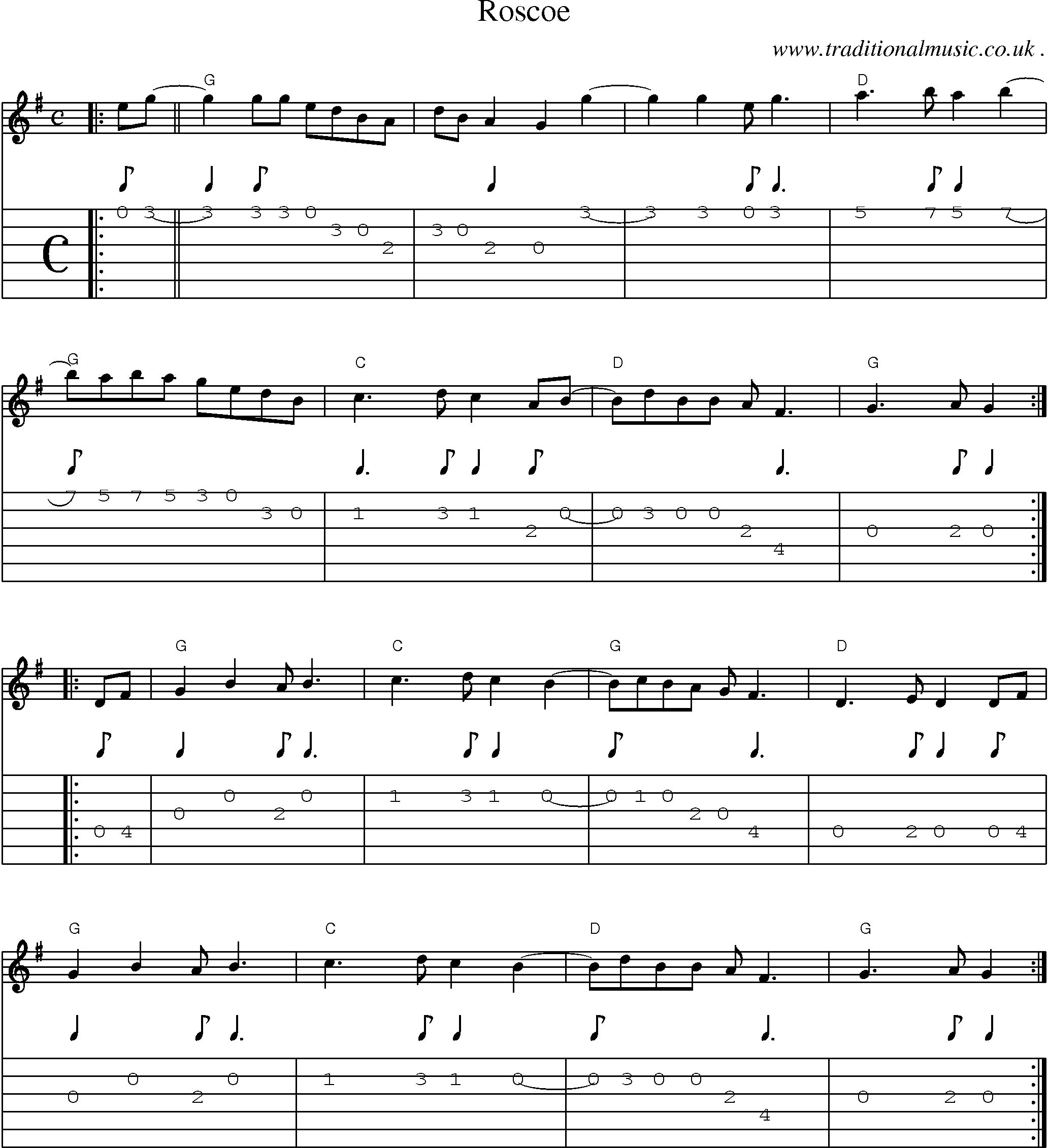 Music Score and Guitar Tabs for Roscoe