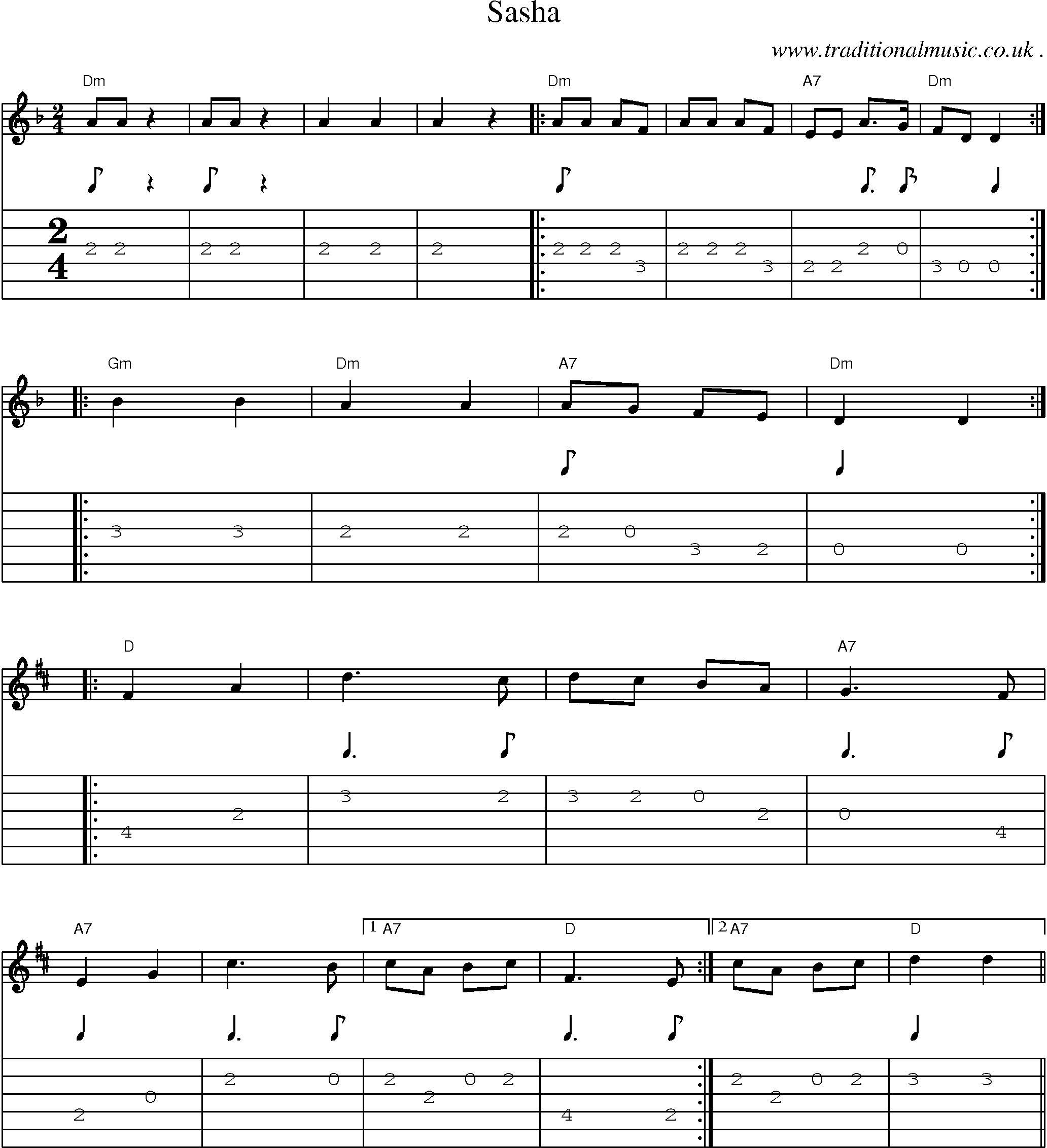 Music Score and Guitar Tabs for Sasha