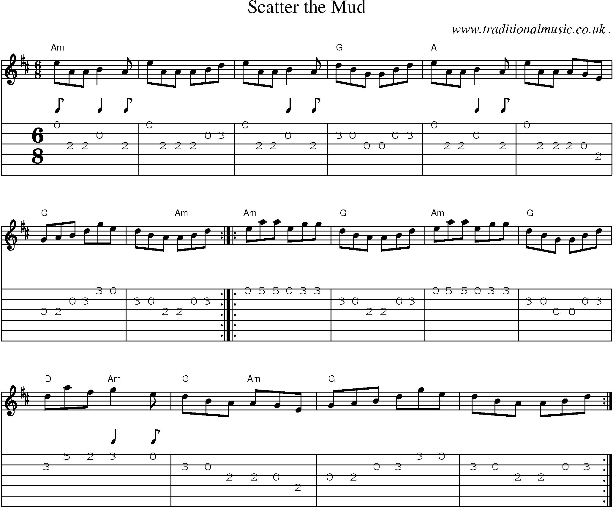 Music Score and Guitar Tabs for Scatter The Mud