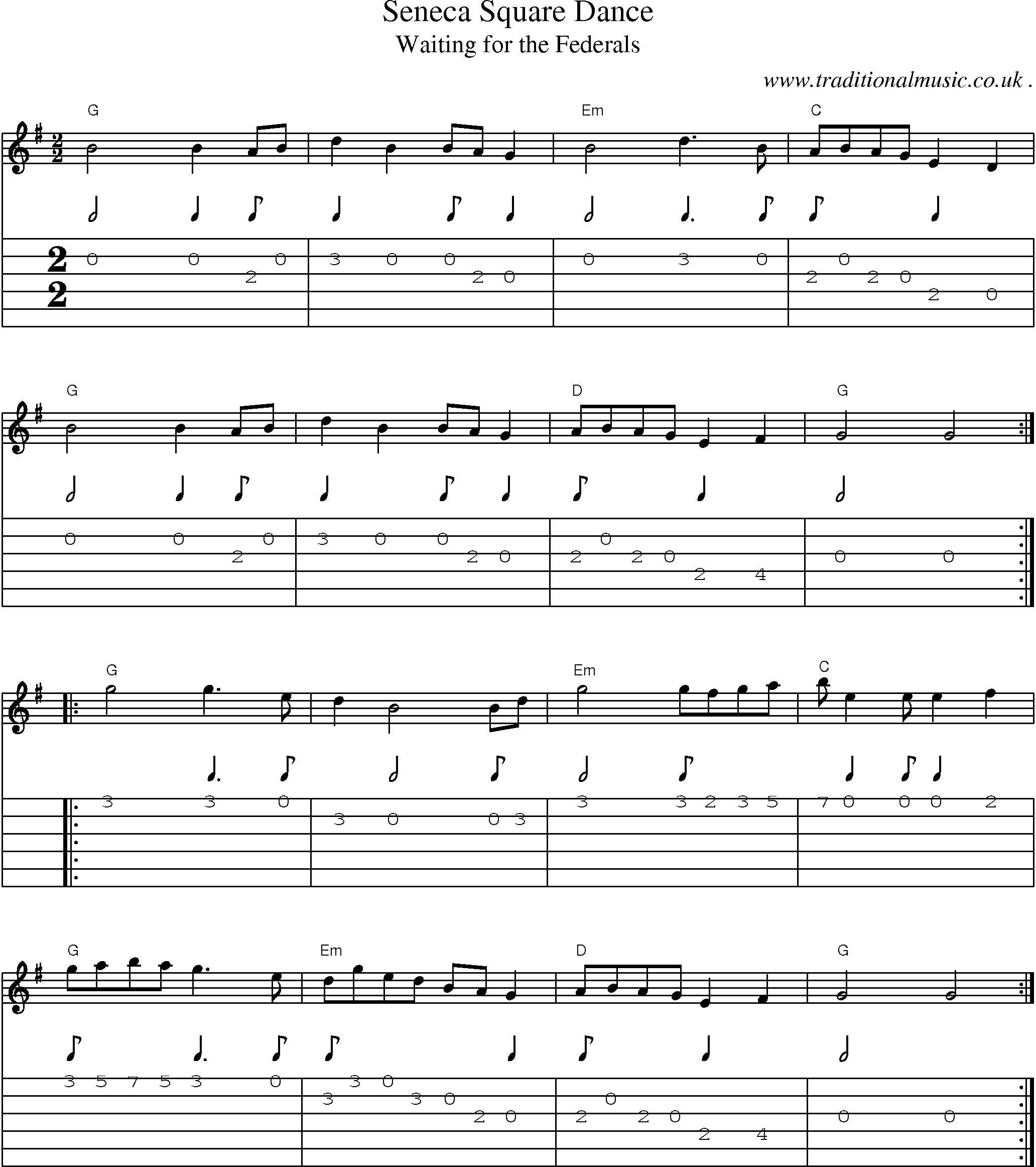Music Score and Guitar Tabs for Seneca Square Dance
