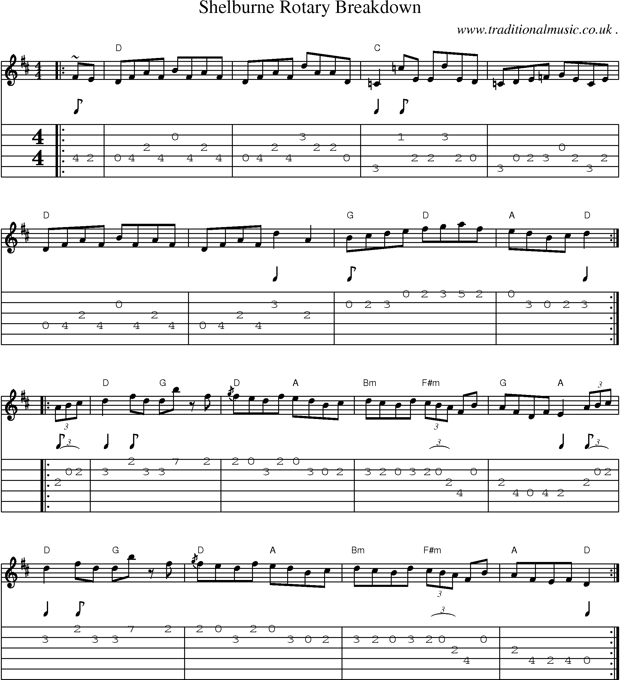 Music Score and Guitar Tabs for Shelburne Rotary Breakdown