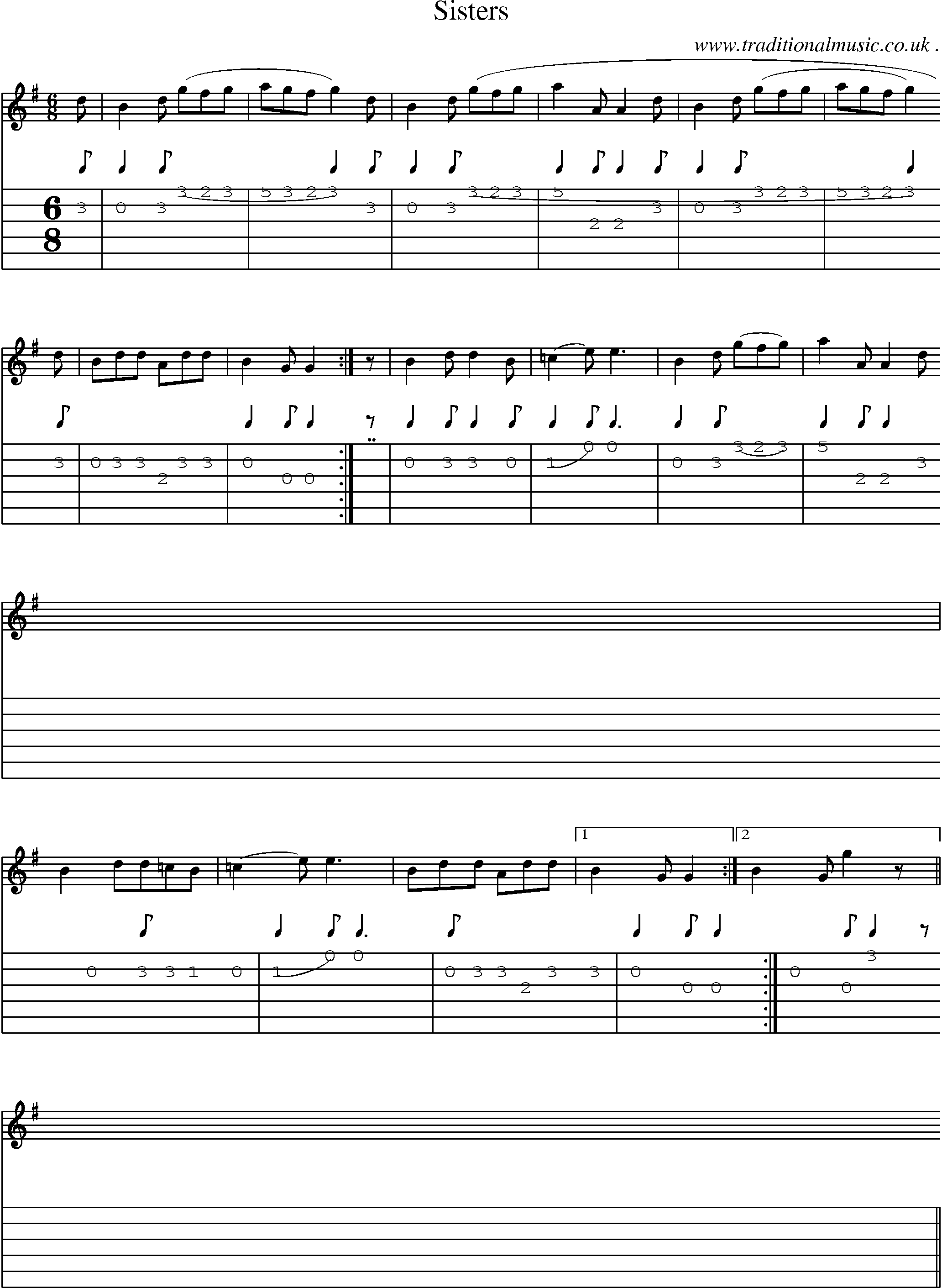 Music Score and Guitar Tabs for Sisters