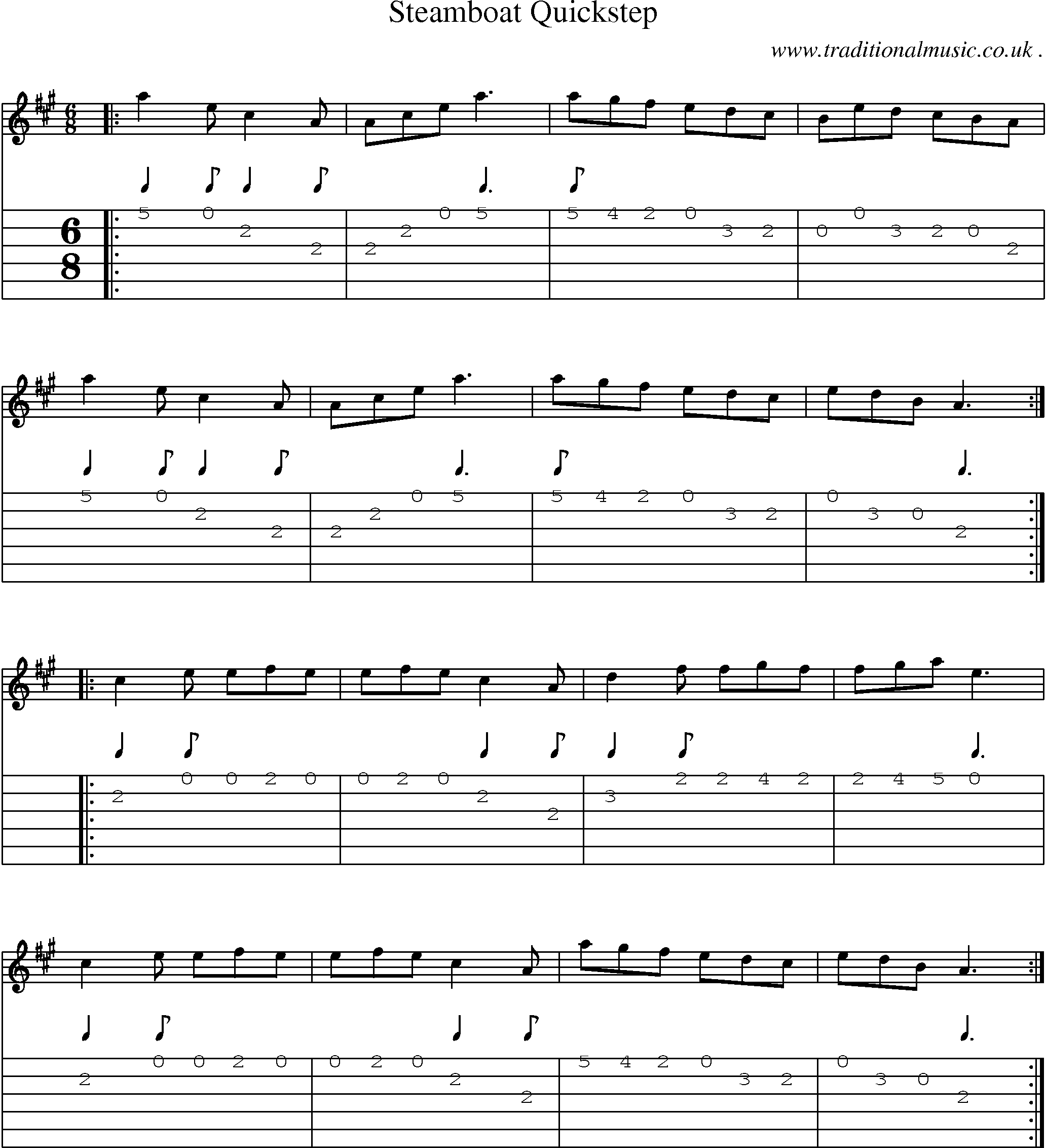 Music Score and Guitar Tabs for Steamboat Quickstep