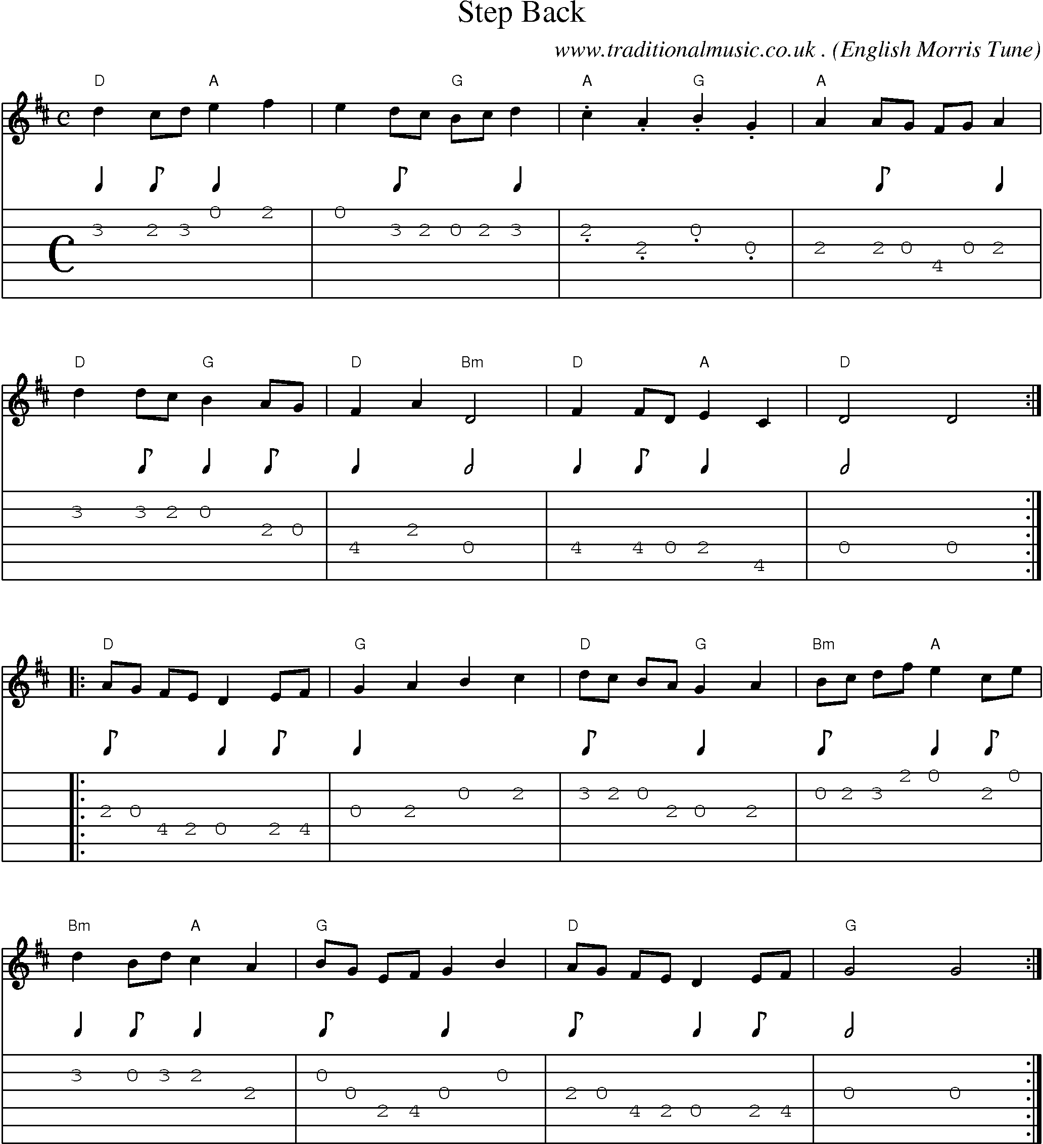Music Score and Guitar Tabs for Step Back