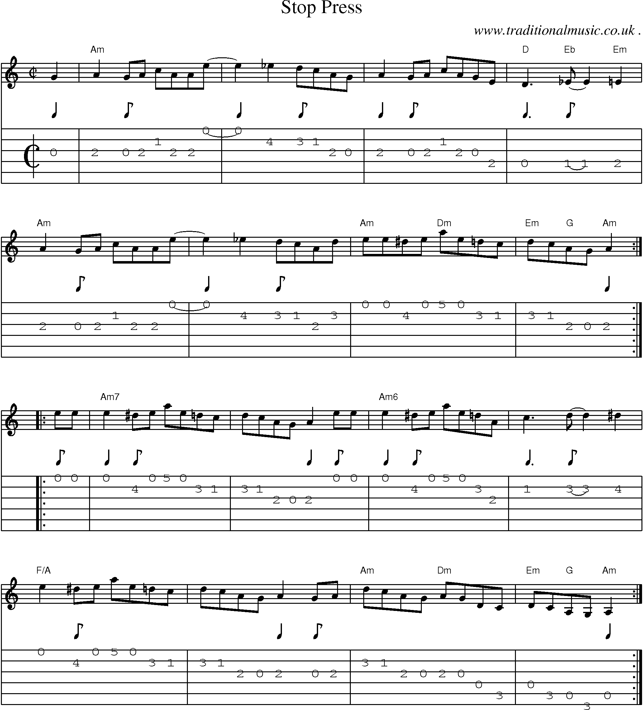 Music Score and Guitar Tabs for Stop Press
