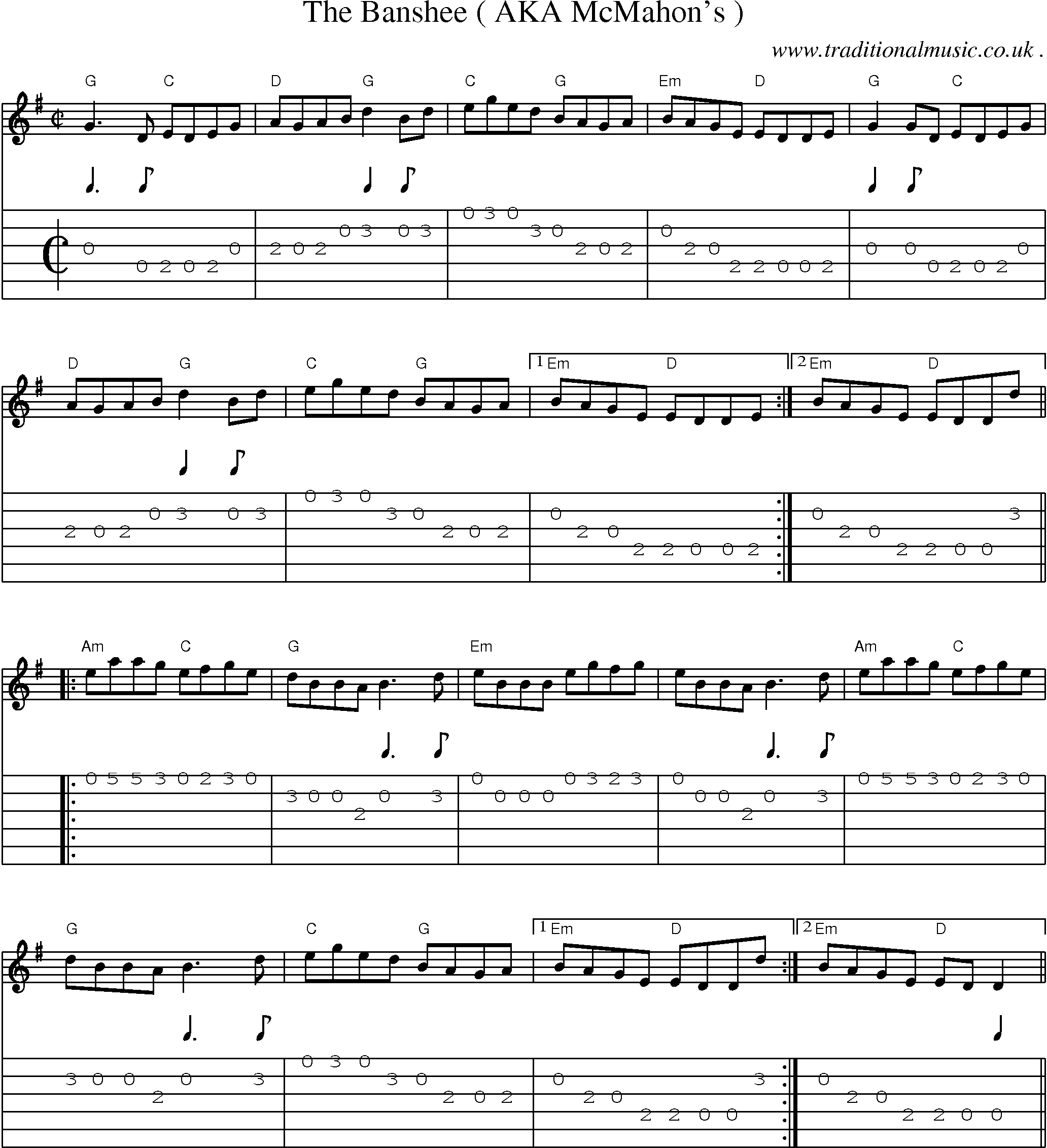 Music Score and Guitar Tabs for The Banshee Aka Mcmahons