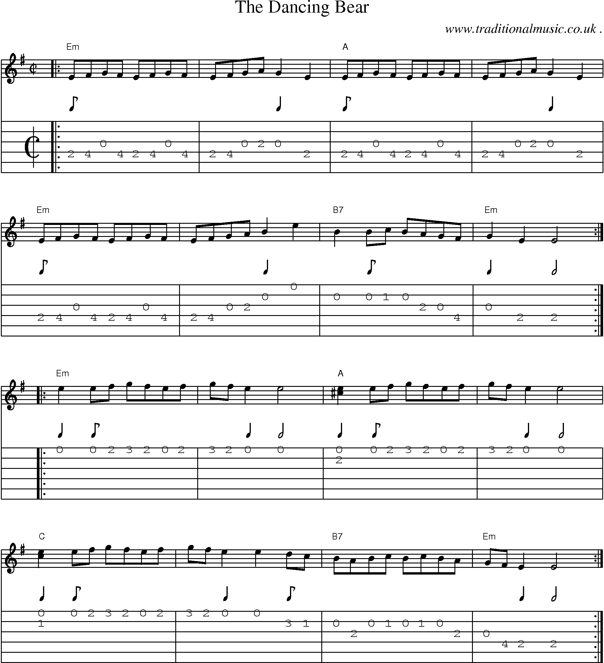 Music Score and Guitar Tabs for The Dancing Bear