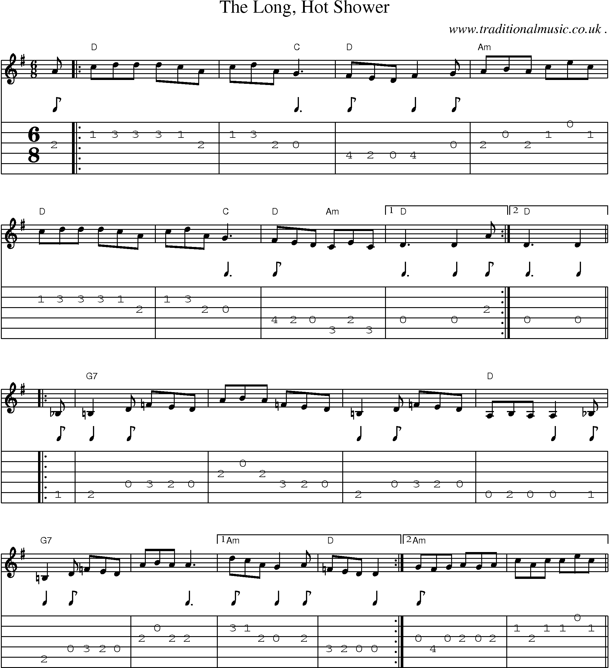Music Score and Guitar Tabs for The Long Hot Shower