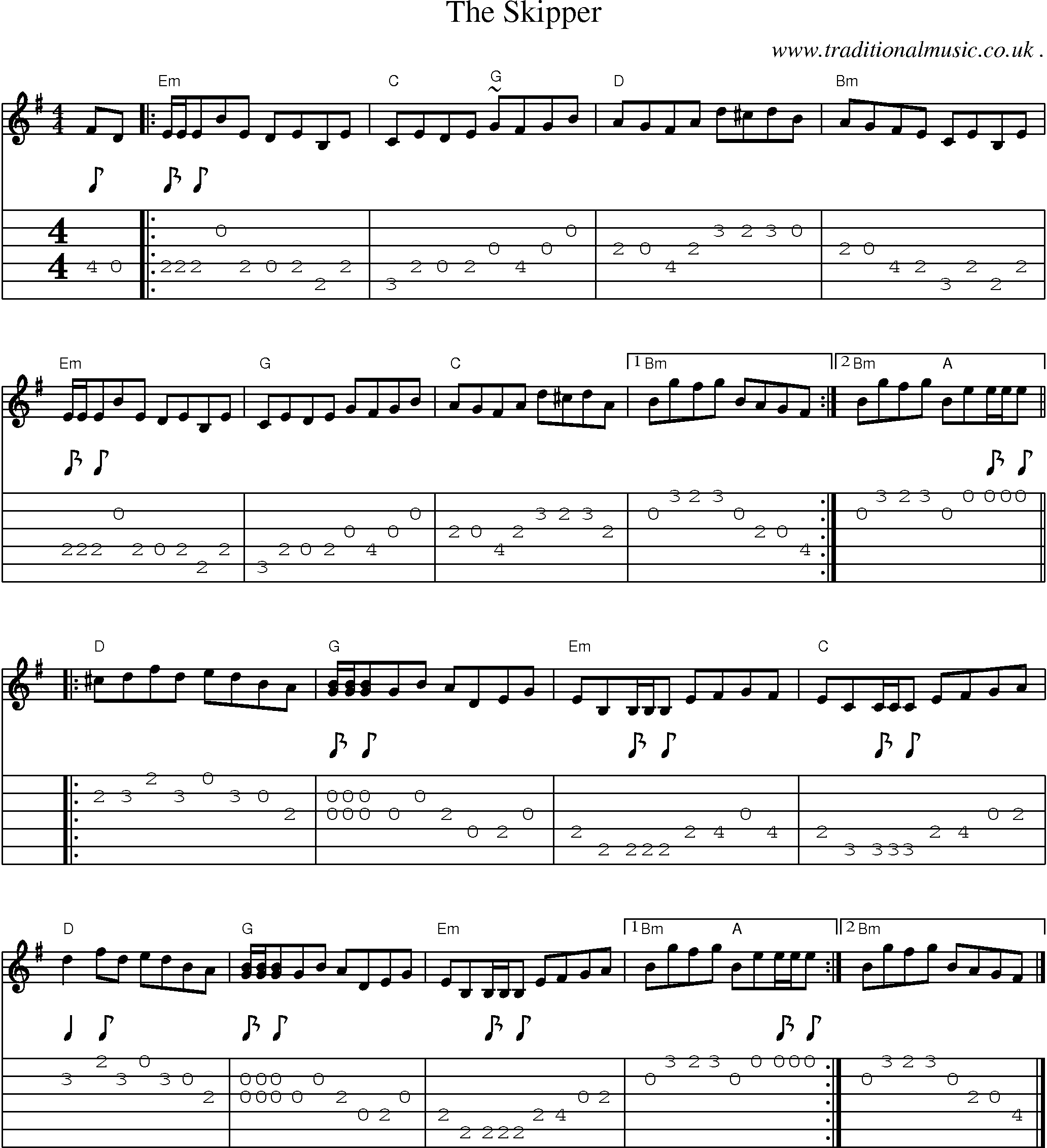 Music Score and Guitar Tabs for The Skipper
