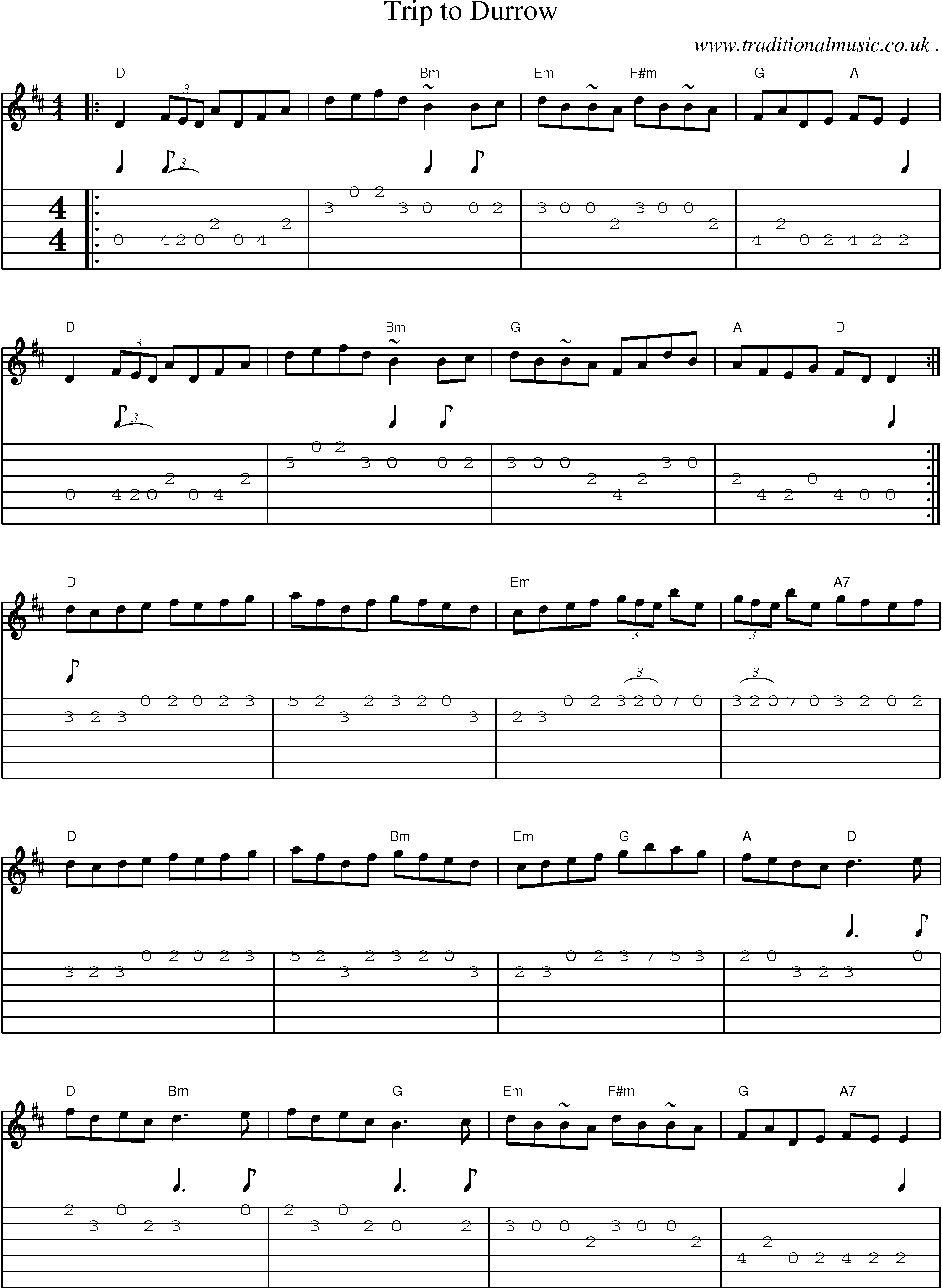 Music Score and Guitar Tabs for Trip To Durrow