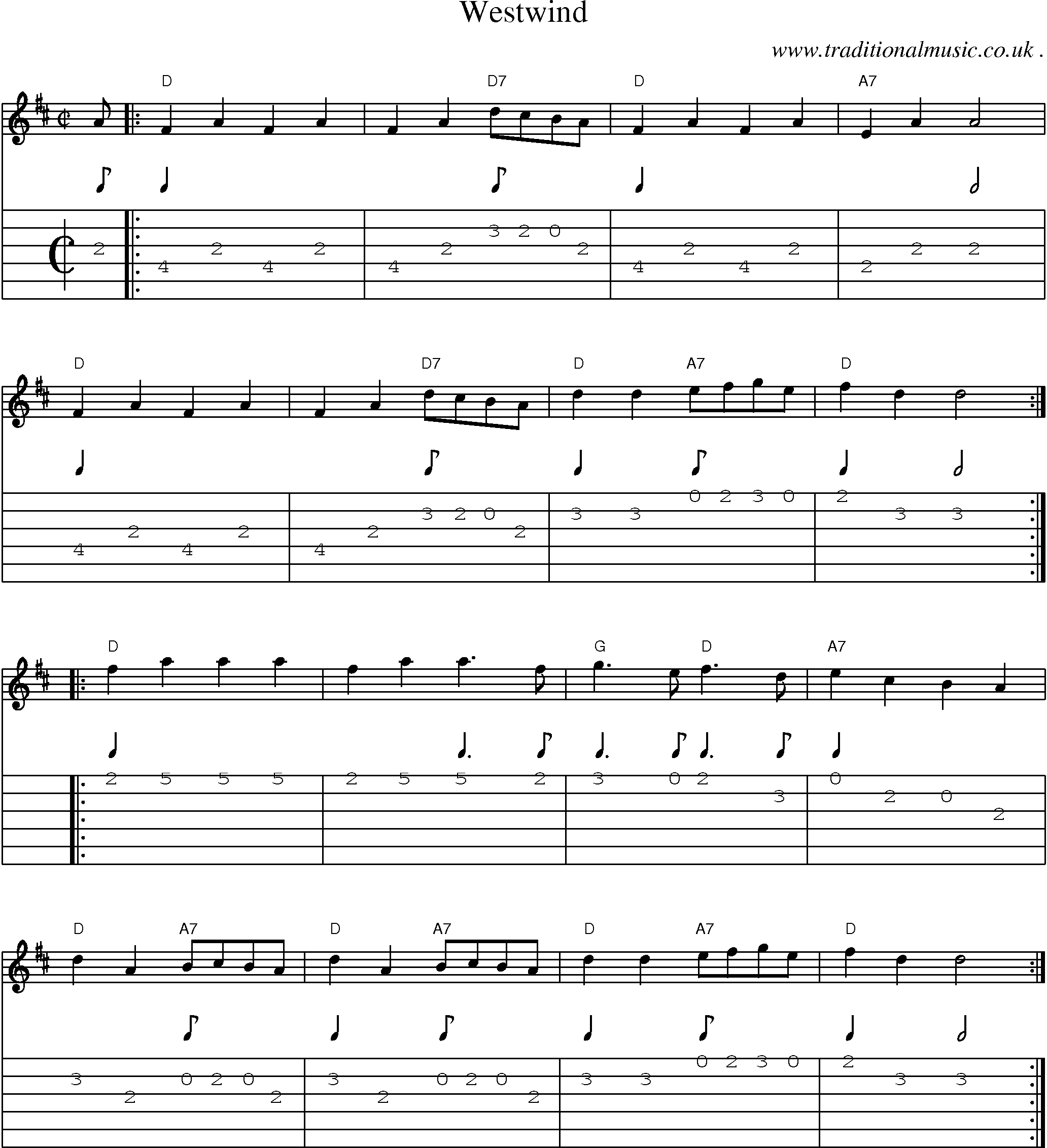 Music Score and Guitar Tabs for Westwind