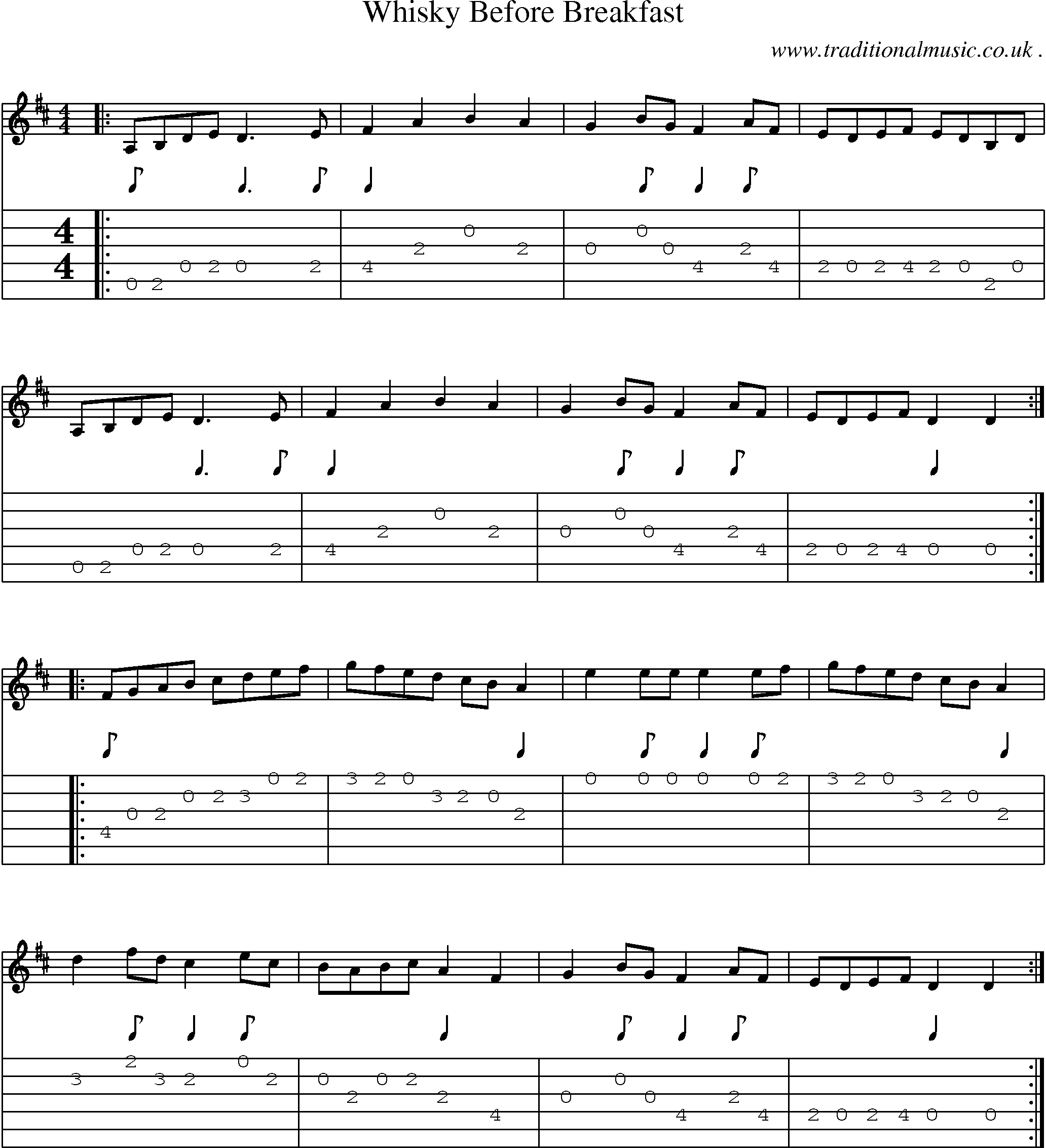 Music Score and Guitar Tabs for Whisky Before Breakfast