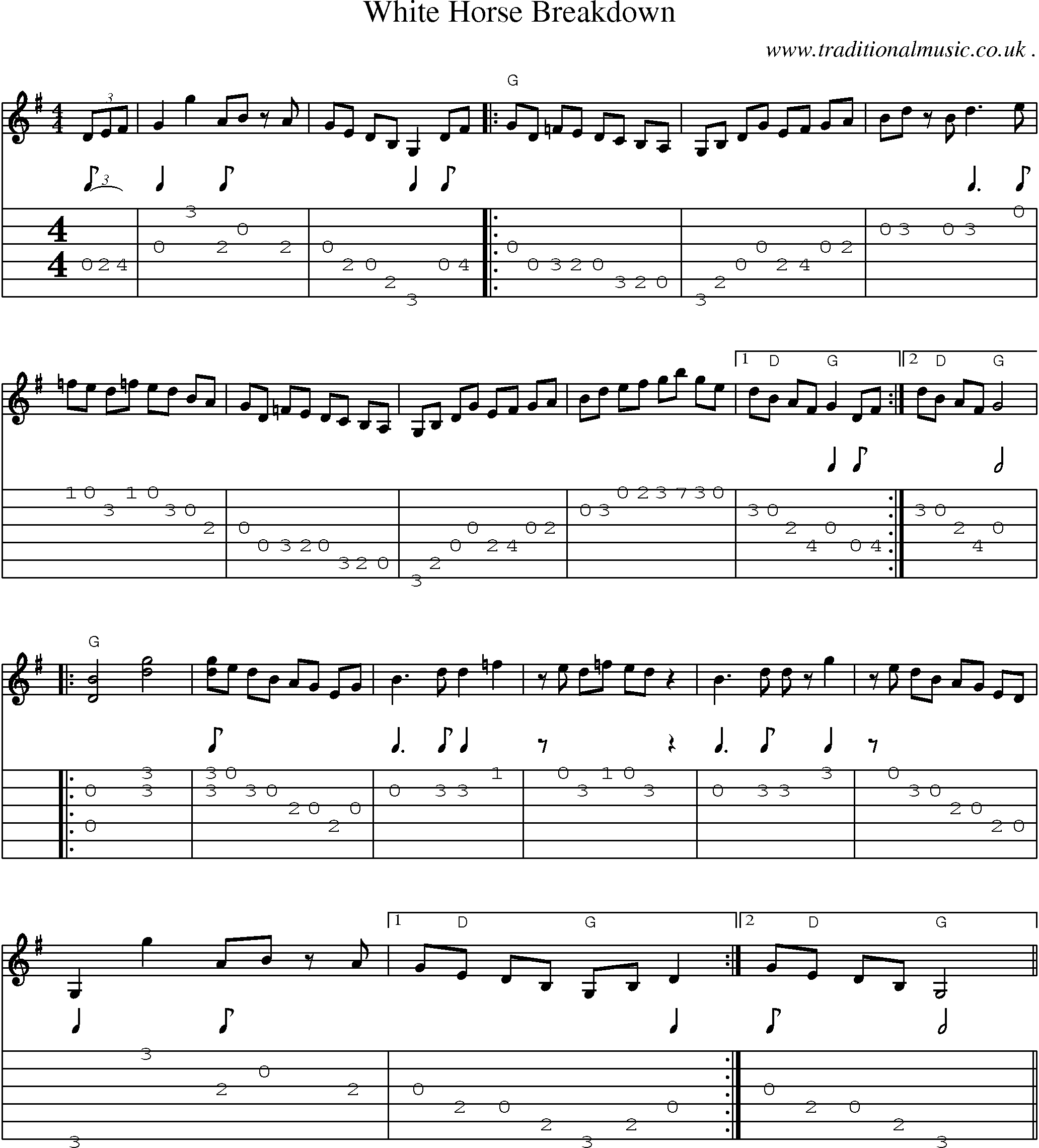 Music Score and Guitar Tabs for White Horse Breakdown