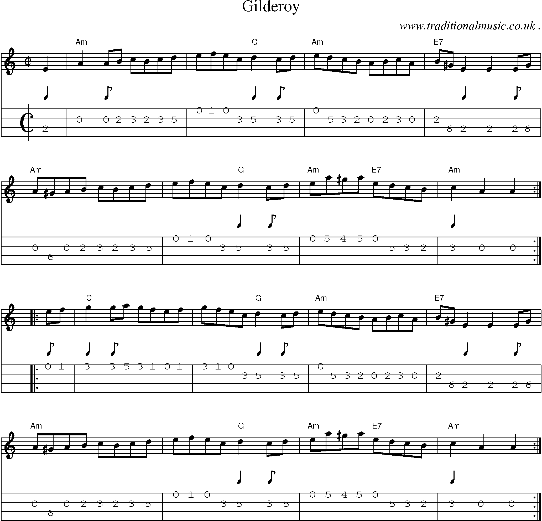Music Score and Guitar Tabs for Gilderoy
