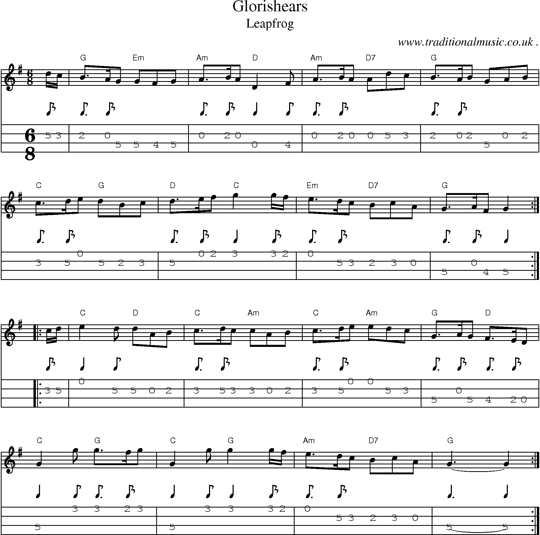 Music Score and Guitar Tabs for Glorishears