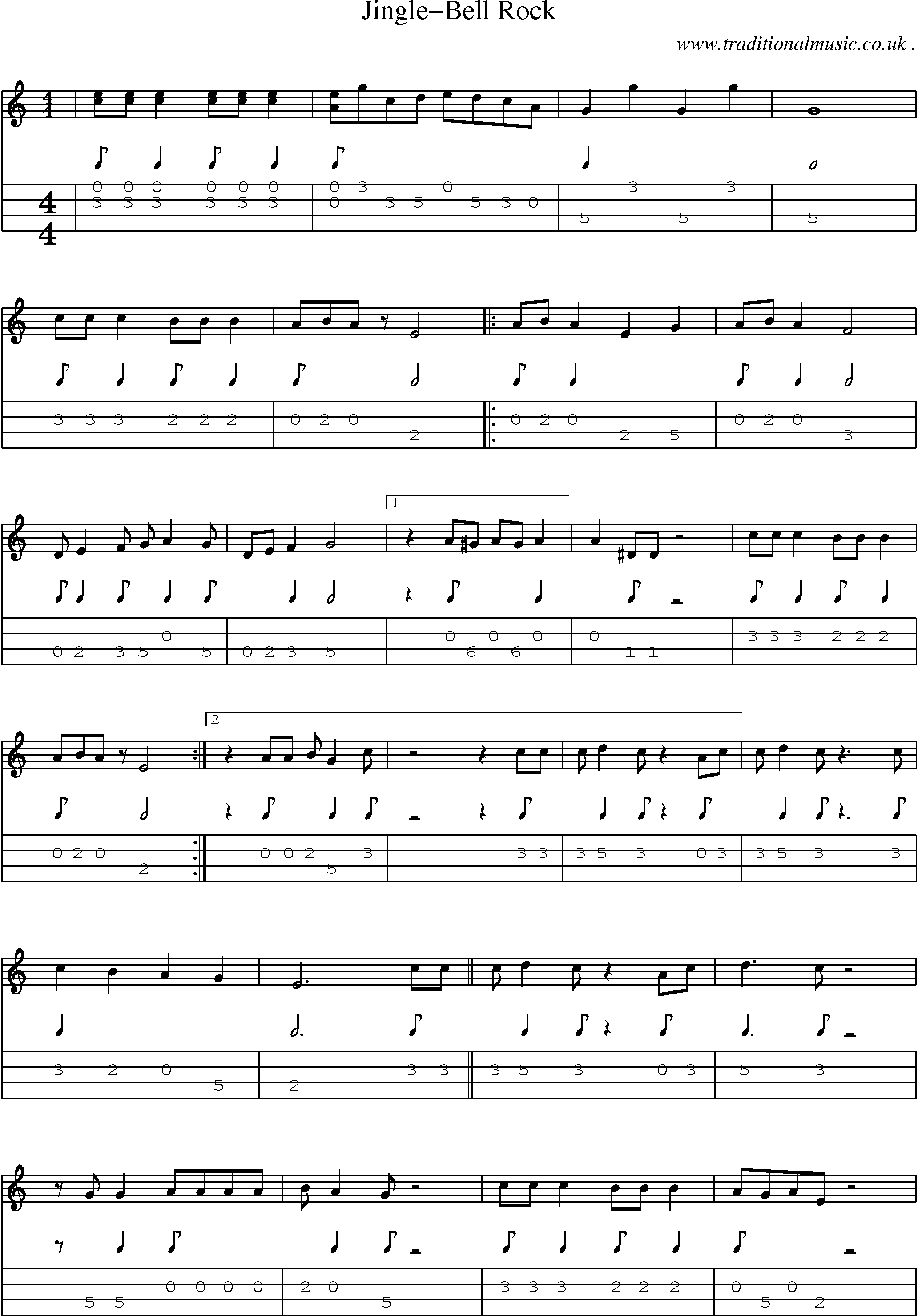 Music Score and Guitar Tabs for Jingle-bell Rock