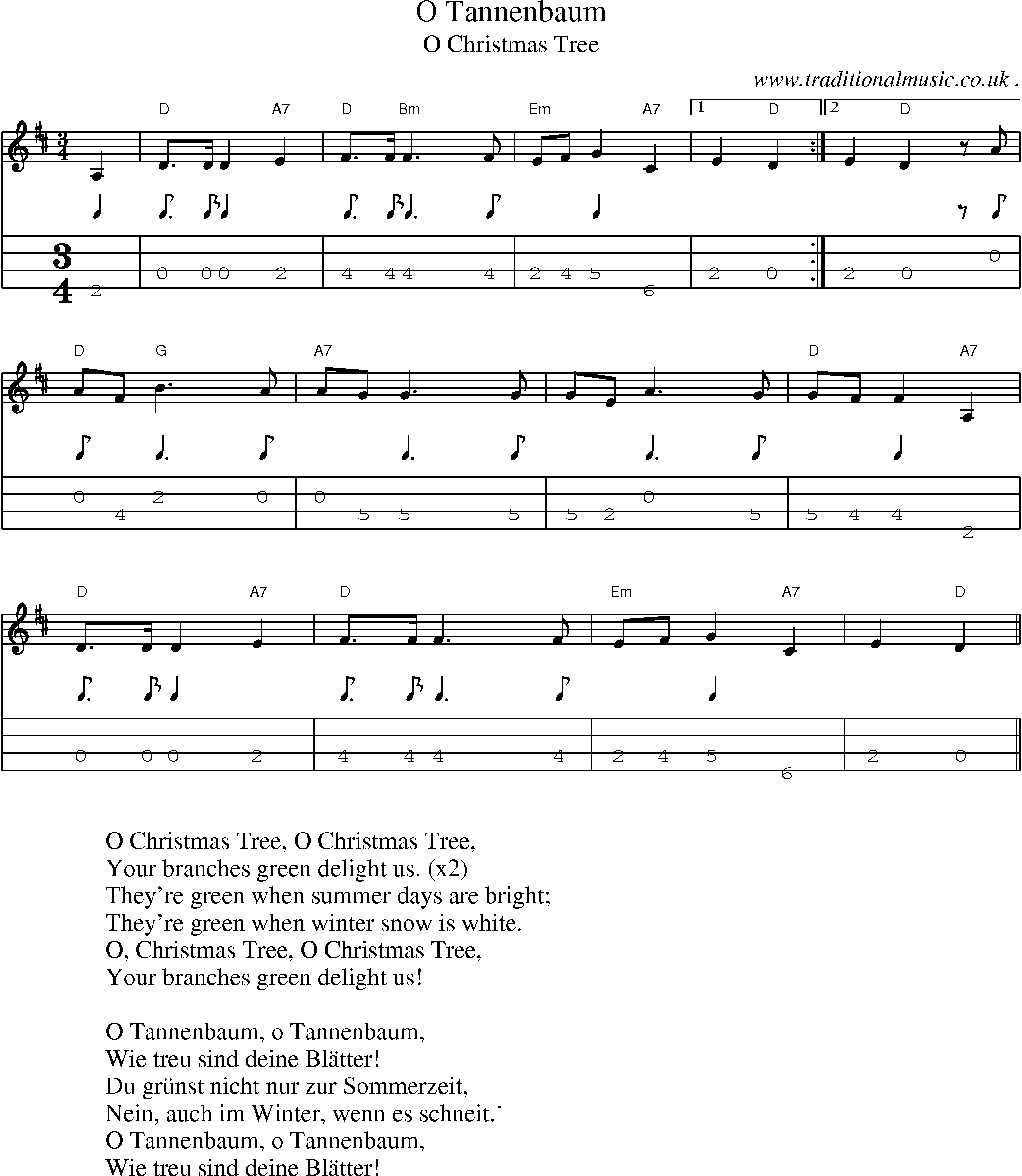 Music Score and Guitar Tabs for O Tannenbaum