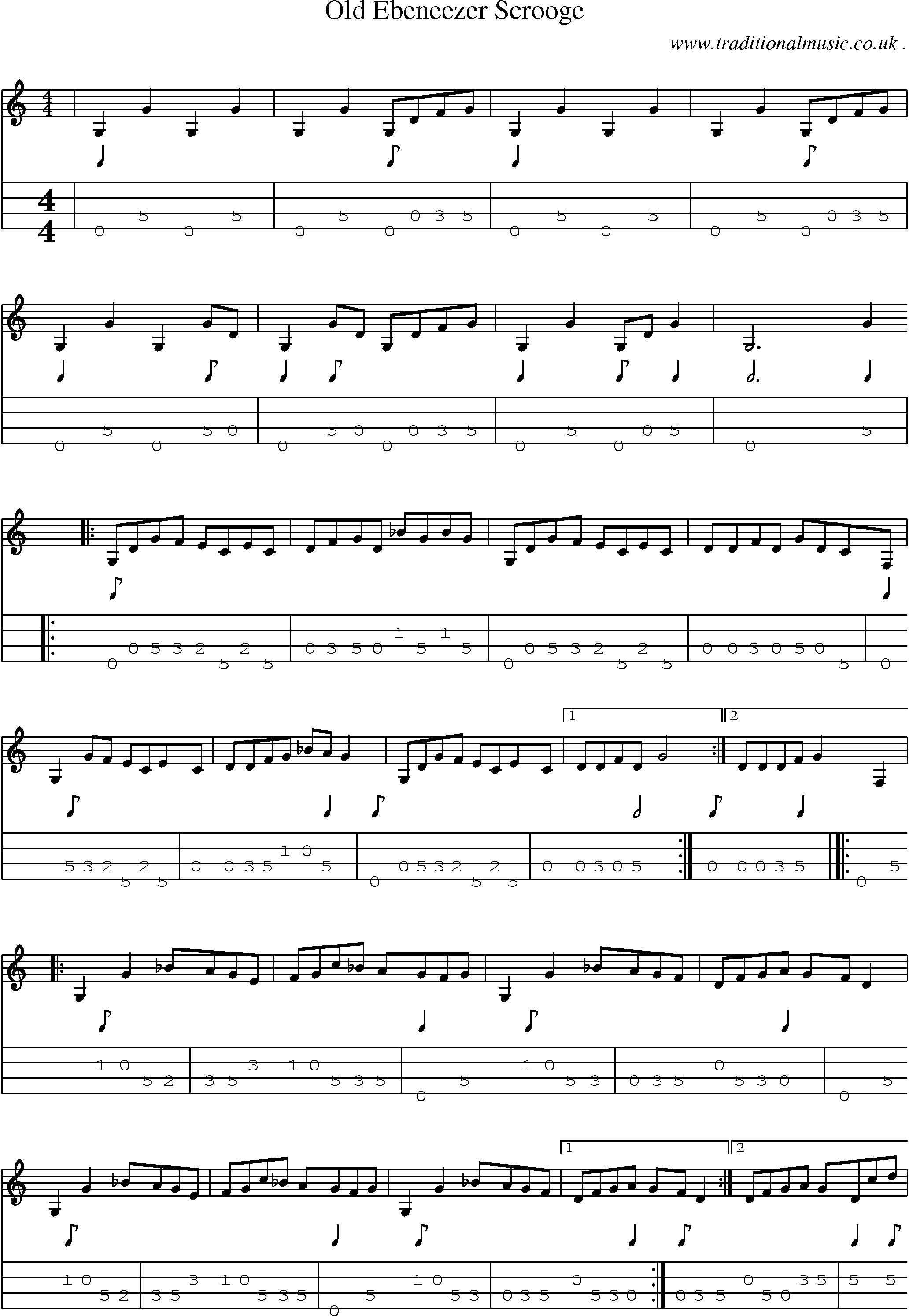 Music Score and Guitar Tabs for Old Ebeneezer Scrooge